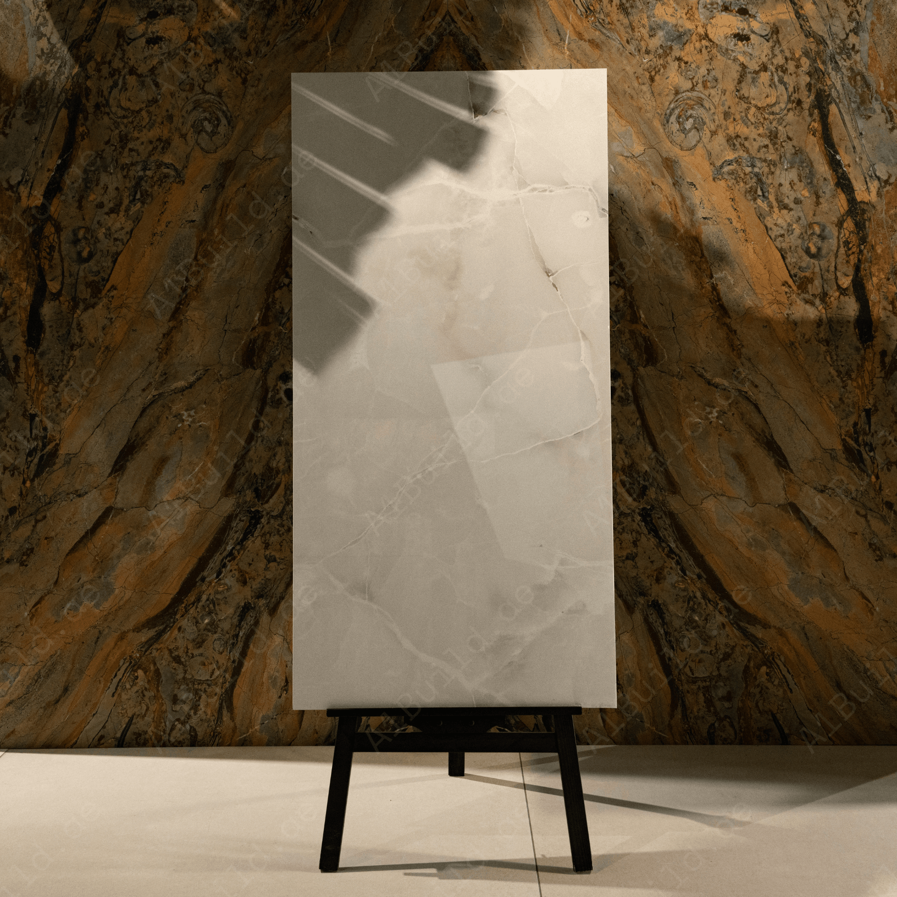 Infinity Bell Onyx porcelain tile 60x120cm 9mm thickness, luxury onyx marble look design, durable porcelain tile for elegant floors and walls.