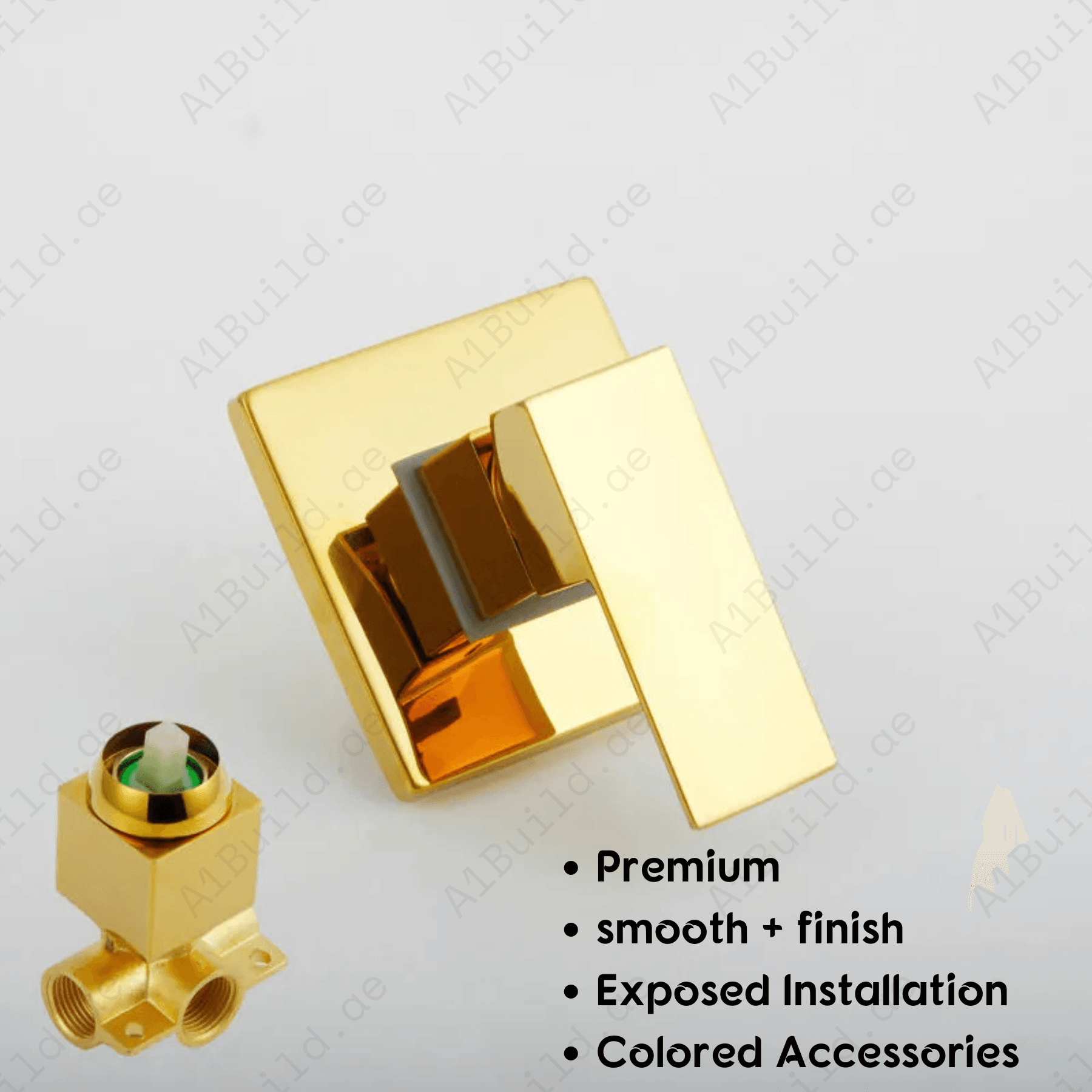 Infinity Square Shower Outlet – Premium Gold Finish, Exposed Installation, Made in Germany by Hesanit
