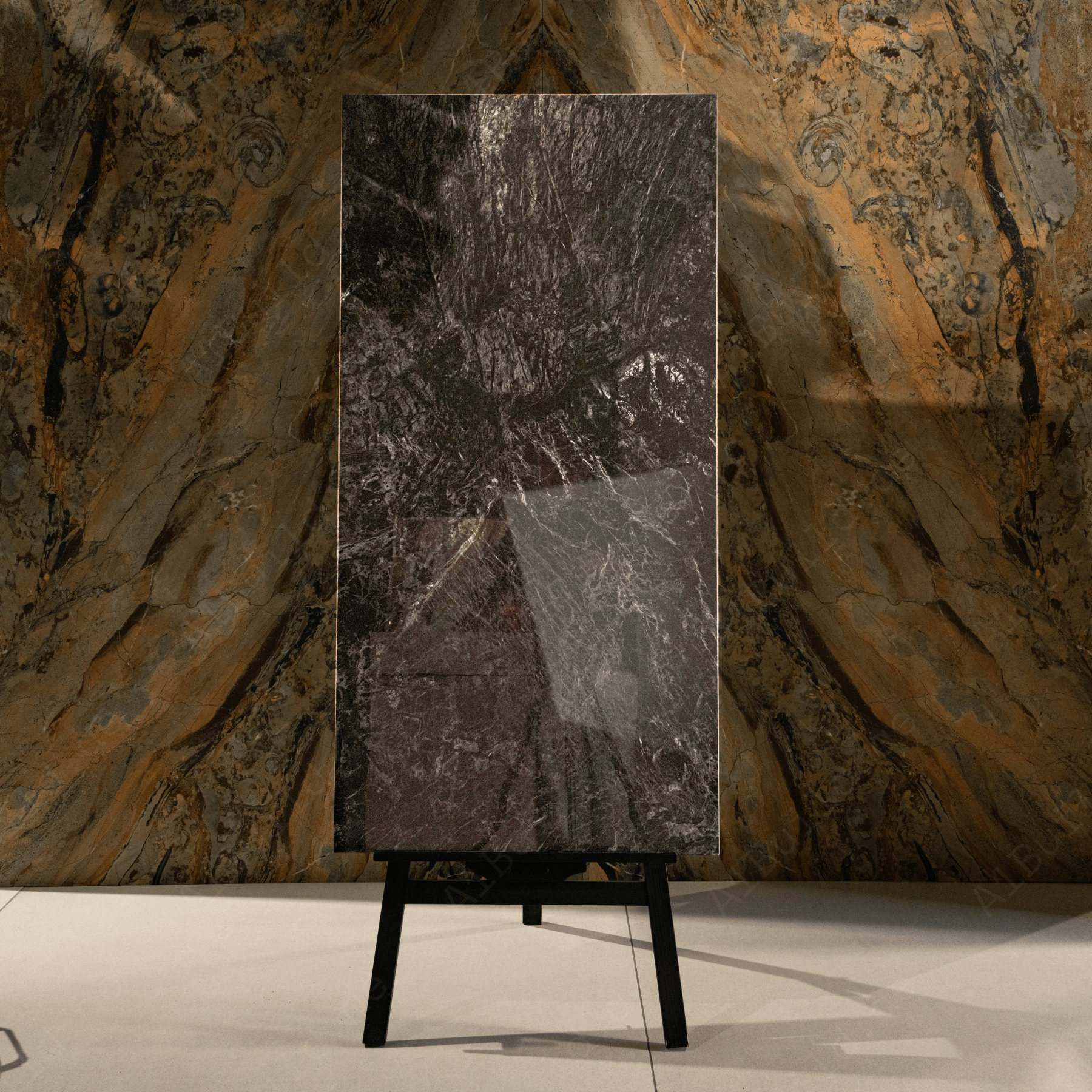 Irish Noir porcelain tile 60x120cm 9mm thickness, bold black marble look design, durable porcelain, ideal for luxury floors and walls.