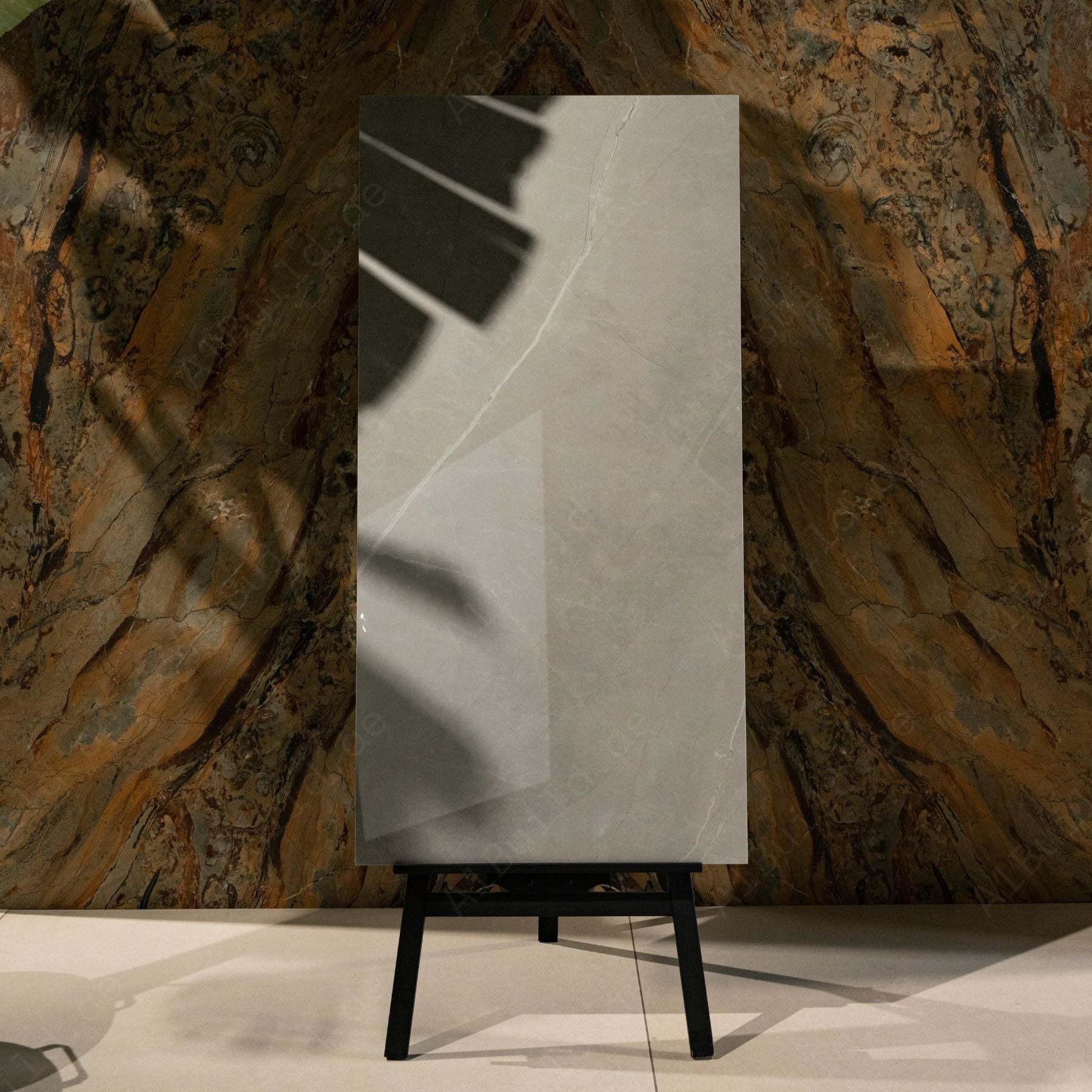 Italian Armani Light Grey glossy marble effect porcelain tile 60x120cm with 9mm thickness, ideal for bright luxury interiors.