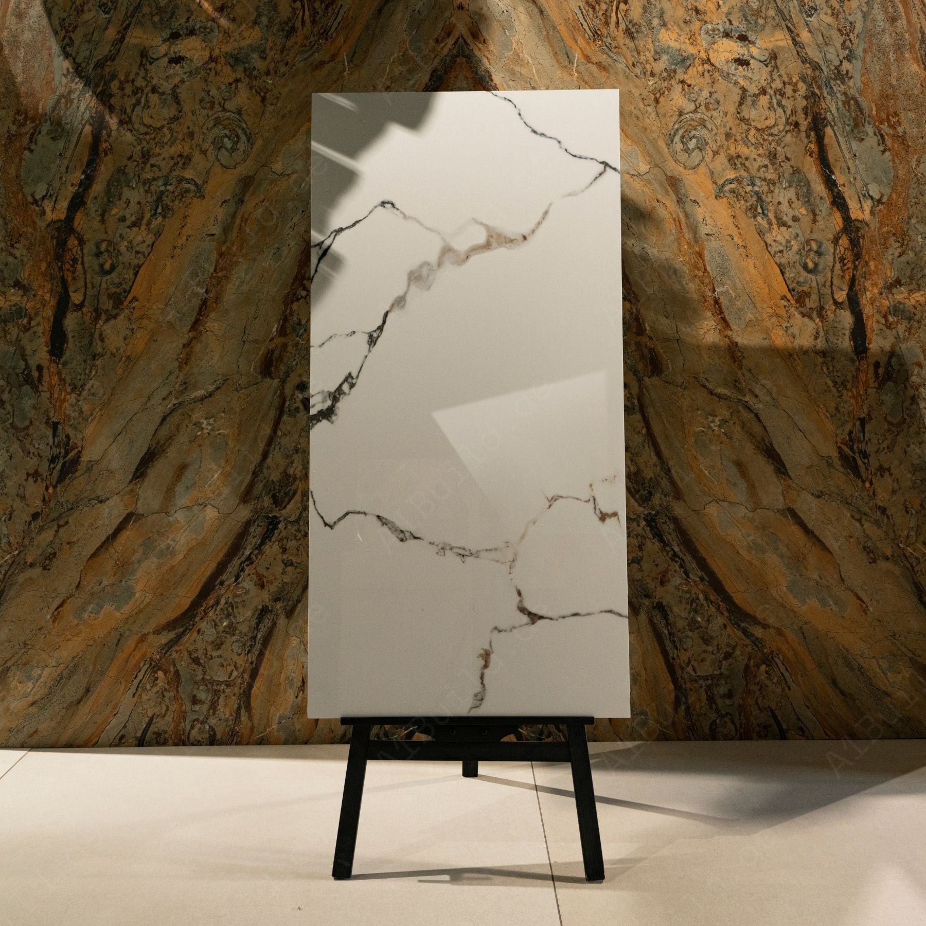 Ivory Crackle glossy porcelain tile 60x120cm with 9mm thickness features warm ivory tones, decorative crackle pattern texture and elegant polished finish.