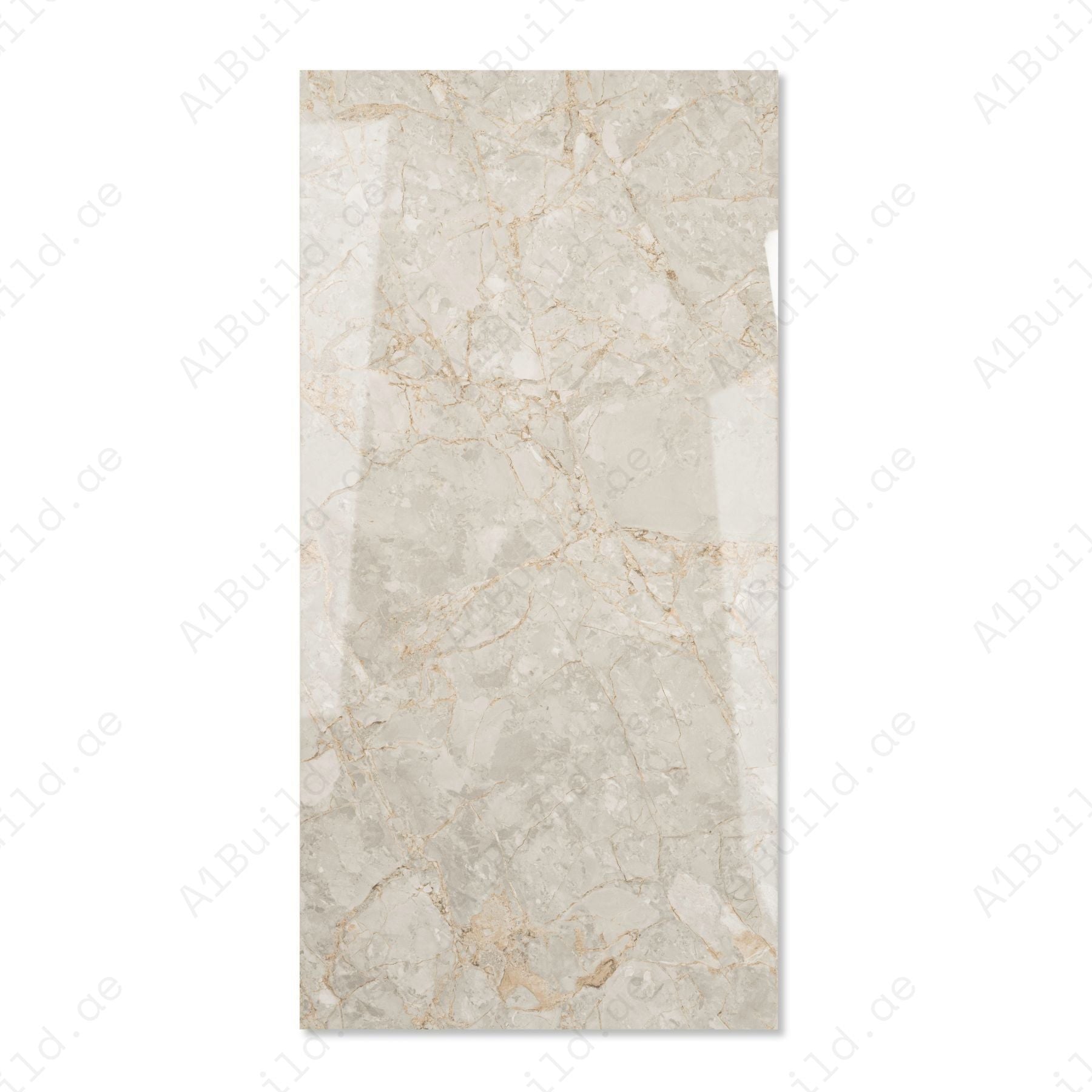 Ivory Gold glossy marble porcelain tile 60x120cm with 9mm thickness features warm ivory base, golden veining and elegant polished finish.
