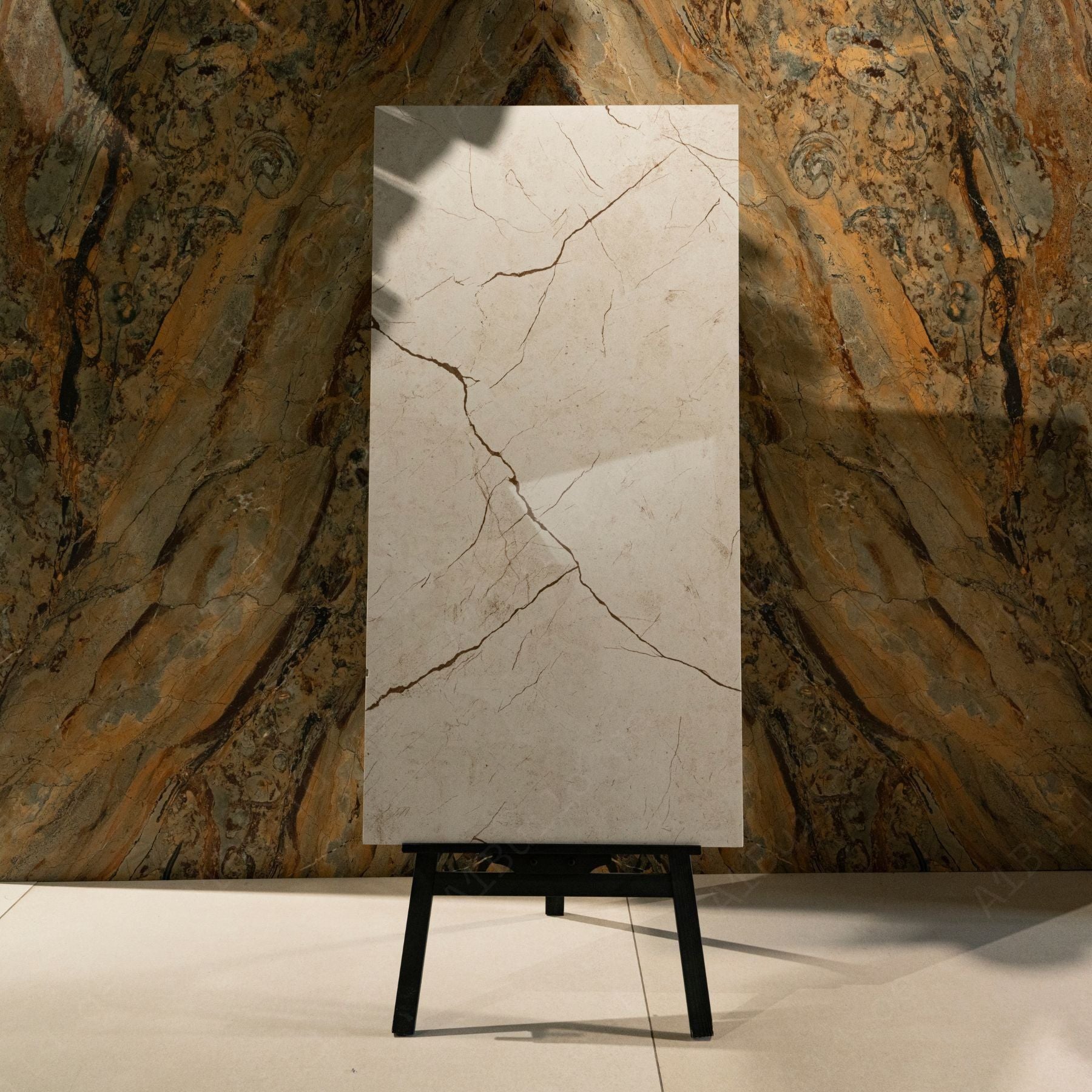 Ivory Marble glossy porcelain tile 60x120cm with 9mm thickness features warm ivory base, subtle beige veining and polished finish.