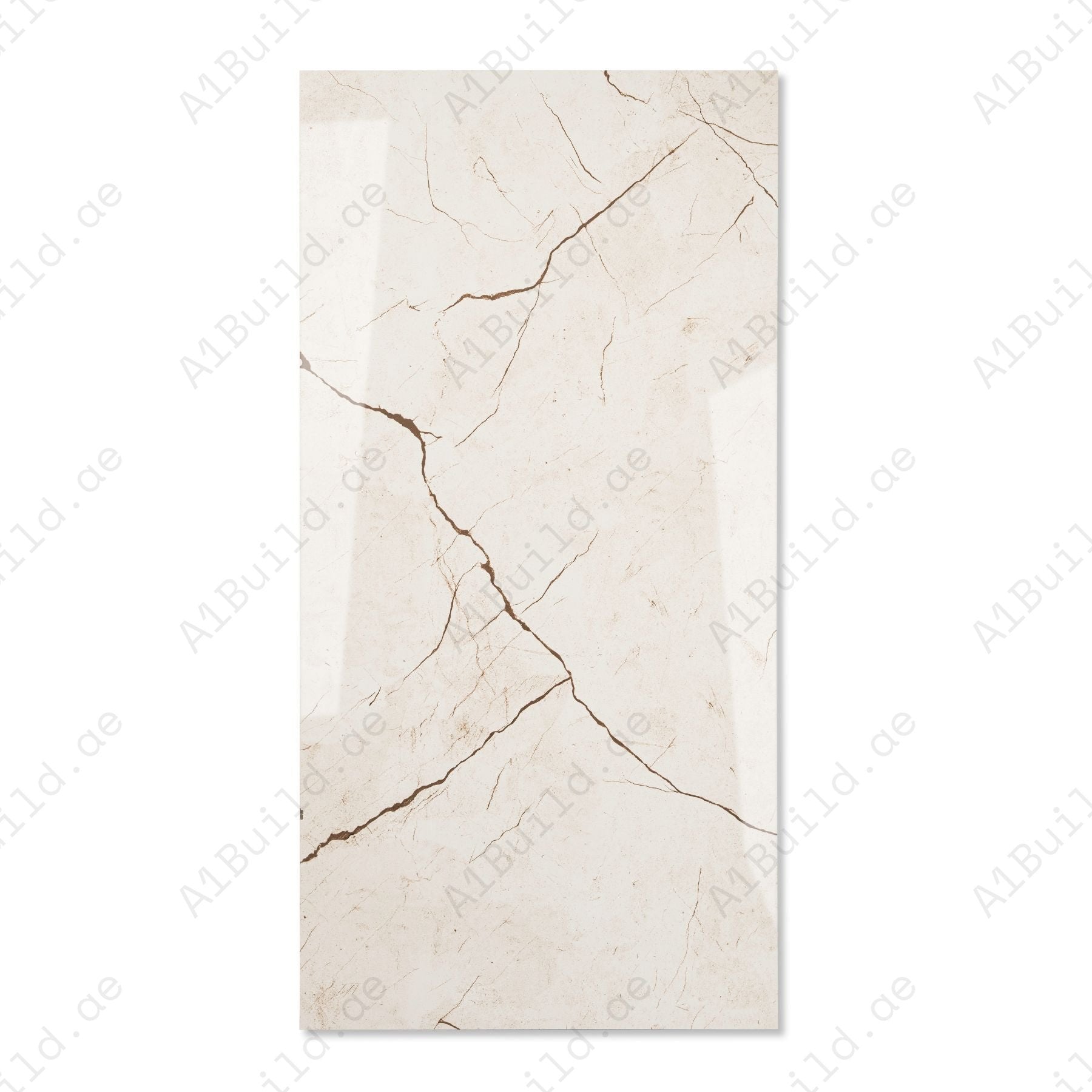 Ivory Marble glossy porcelain tile 60x120cm with 9mm thickness features warm ivory base, subtle beige veining and polished finish.