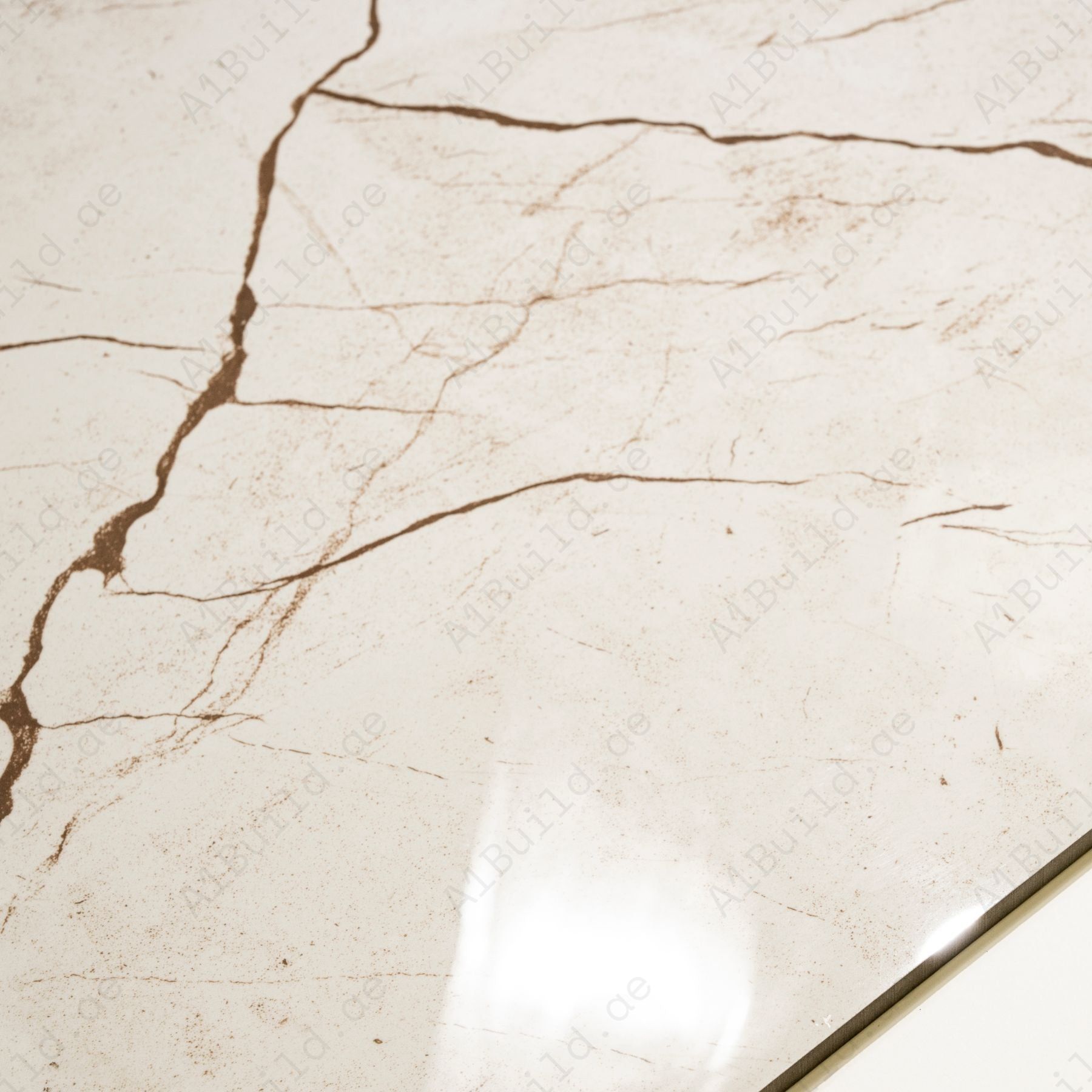 Ivory Marble glossy porcelain tile 60x120cm with 9mm thickness features warm ivory base, subtle beige veining and polished finish.