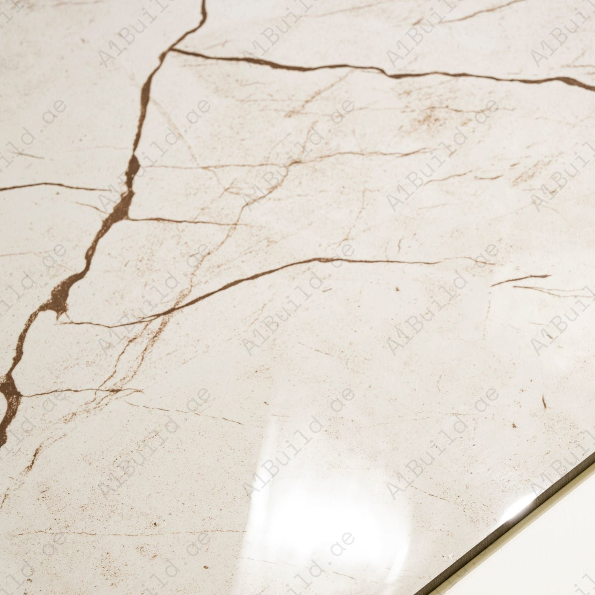 Ivory Marble glossy porcelain tile 60x120cm with 9mm thickness features warm ivory base, subtle beige veining and polished finish.