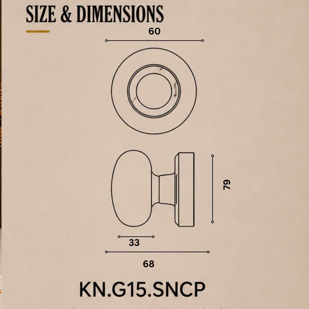 KN.G22.SN premium ball lock door knob in Satin Nickel. 60 mm knob, 68 mm projection and a 79 mm round rose. Designed for elegant interiors, comfortable grip and reliable everyday performance.