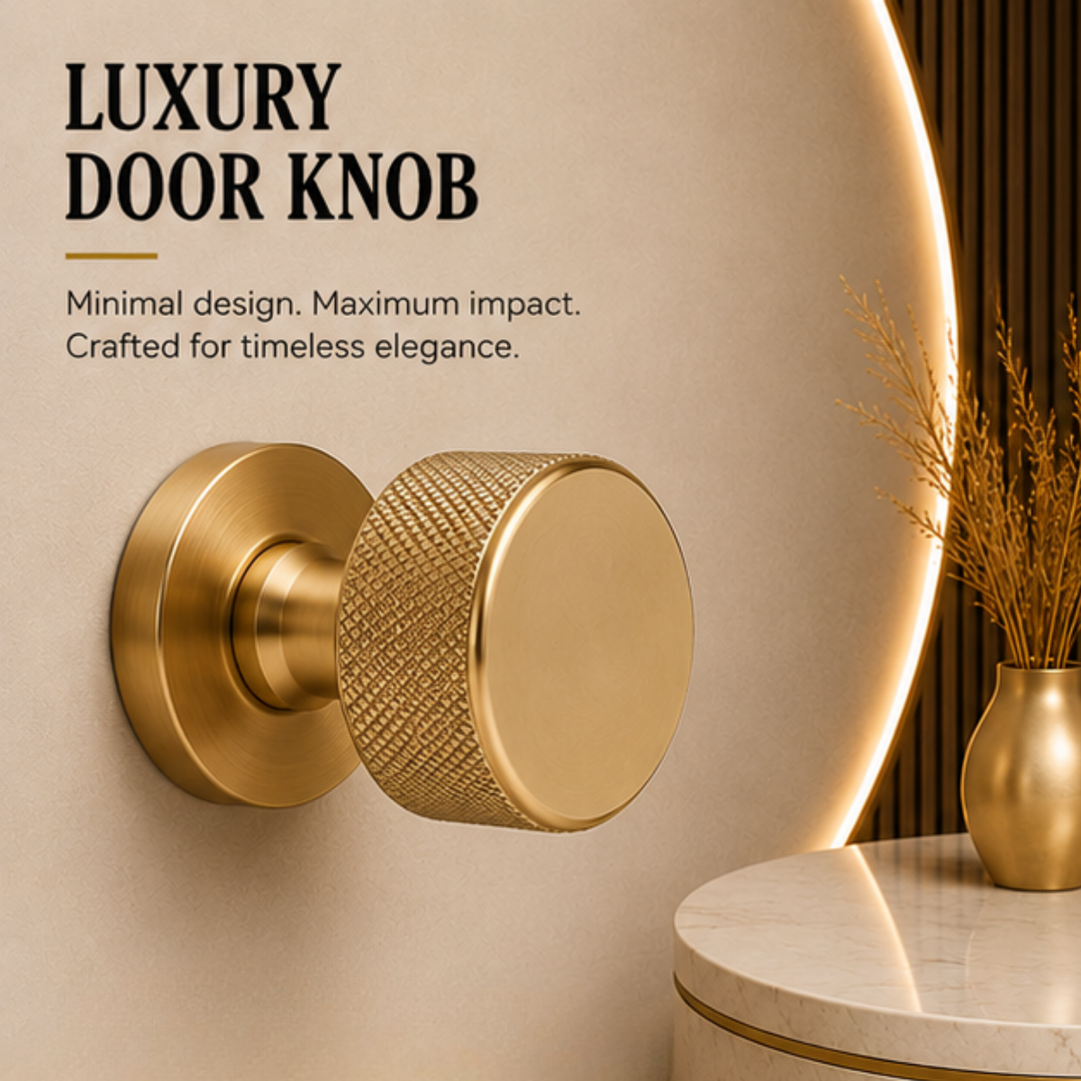 KN.G44.MSB premium ball lock door knob in Matt Satin Brass. 52 mm knob, 65 mm projection and a 52 mm round rose. Designed for elegant interiors, comfortable grip and reliable everyday performance.