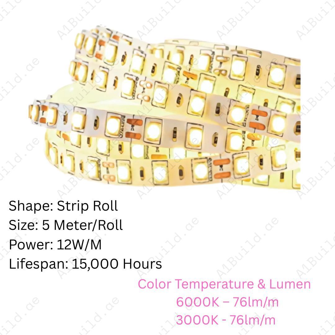 Shop LED Strips Light 12V 12W/M with SMD 5050, 60 LEDs/M. Energy-saving, 15,000 hrs lifespan, available in 6000K Cool White & 3000K Warm White, 5M roll.