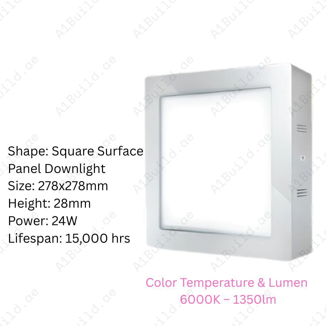 Lana 24W Surface Panel Downlight, 1350lm, 6000K. Energy-saving LED ceiling light with 15,000hrs lifespan, perfect for modern indoor spaces.