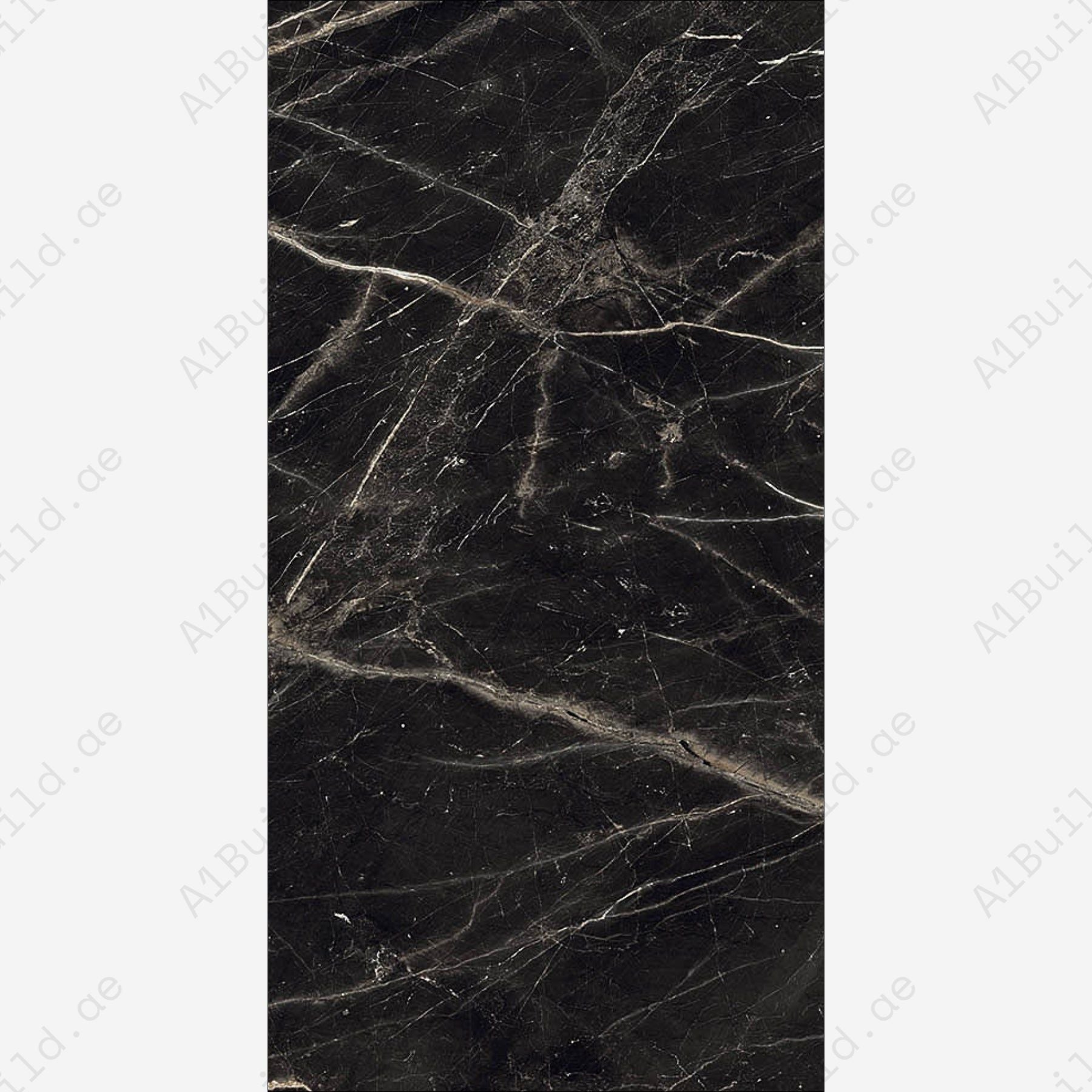 Laurent Black 80x160cm high glossy porcelain tile, 09mm thick with bold golden veining. Luxurious, durable, and perfect for modern statement interiors.