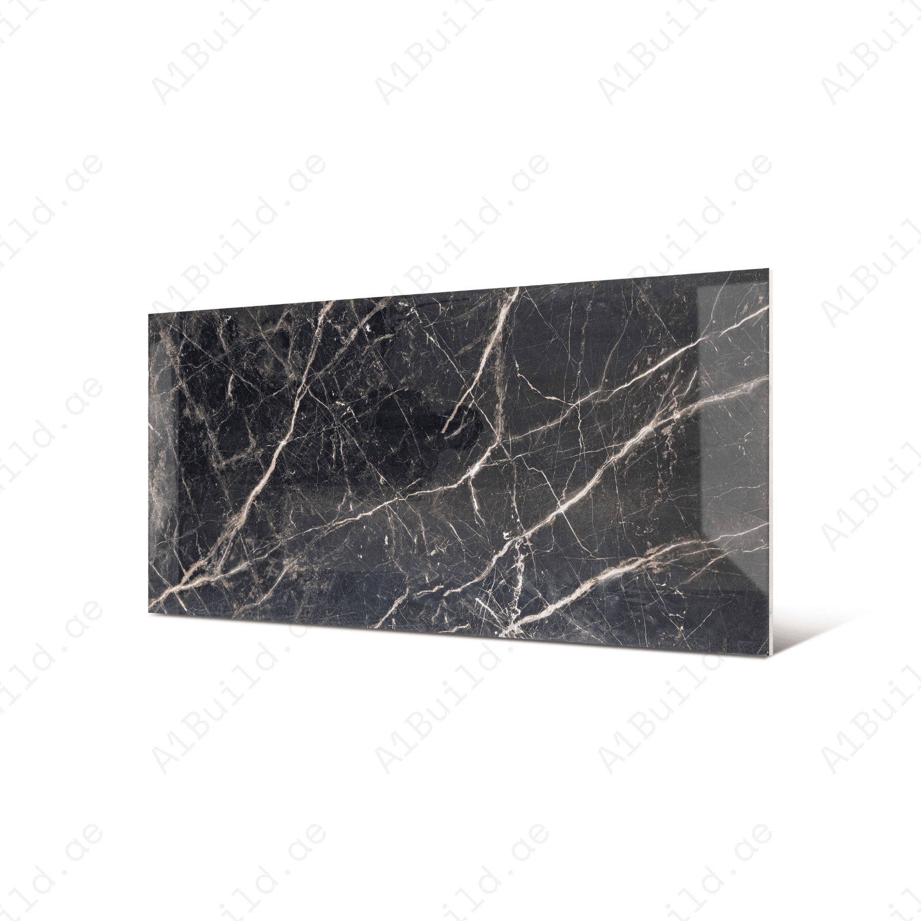 Laurent Black 80x160cm high glossy porcelain tile, 09mm thick with bold golden veining. Luxurious, durable, and perfect for modern statement interiors.