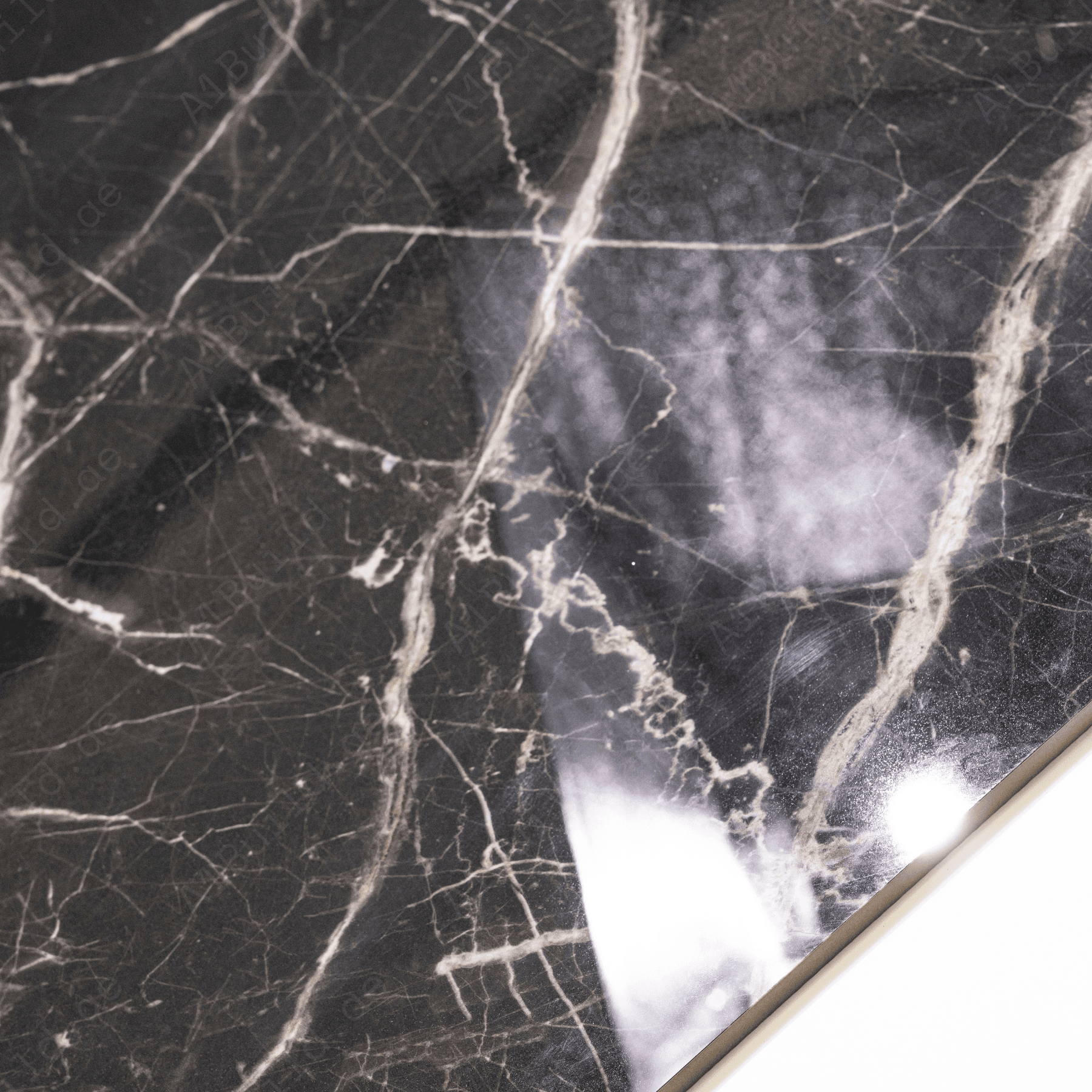 Laurent Black 80x160cm high glossy porcelain tile, 09mm thick with bold golden veining. Luxurious, durable, and perfect for modern statement interiors.