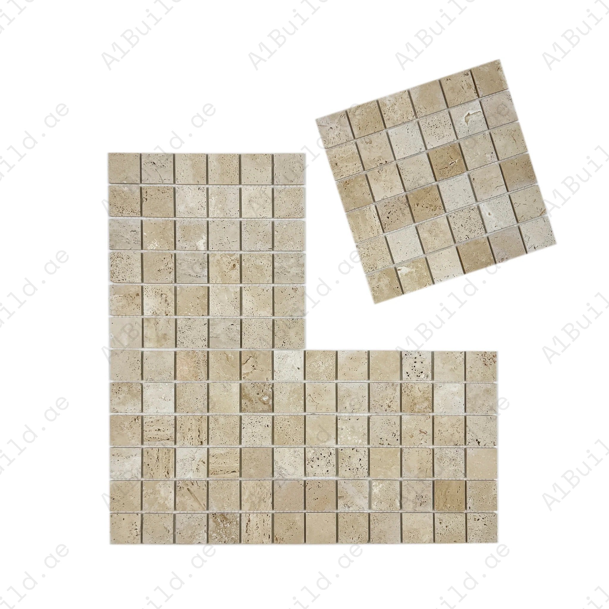 Light Beige honed travertine marble mosaic features warm beige tones with subtle natural veining, ideal for walls, backsplashes, and decorative interiors.