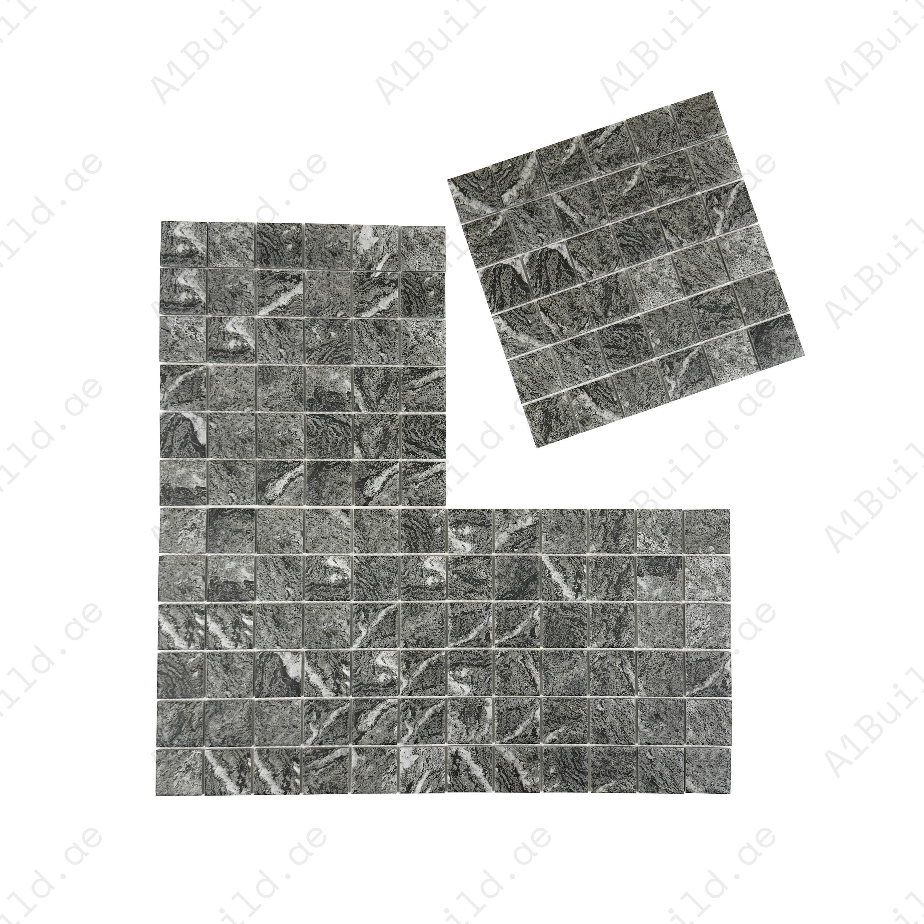 Light Black & Brown mixed stone porcelain mosaic tile for pools, spas & walls. Durable, slip-resistant, eco-friendly & perfect for Dubai luxury projects.