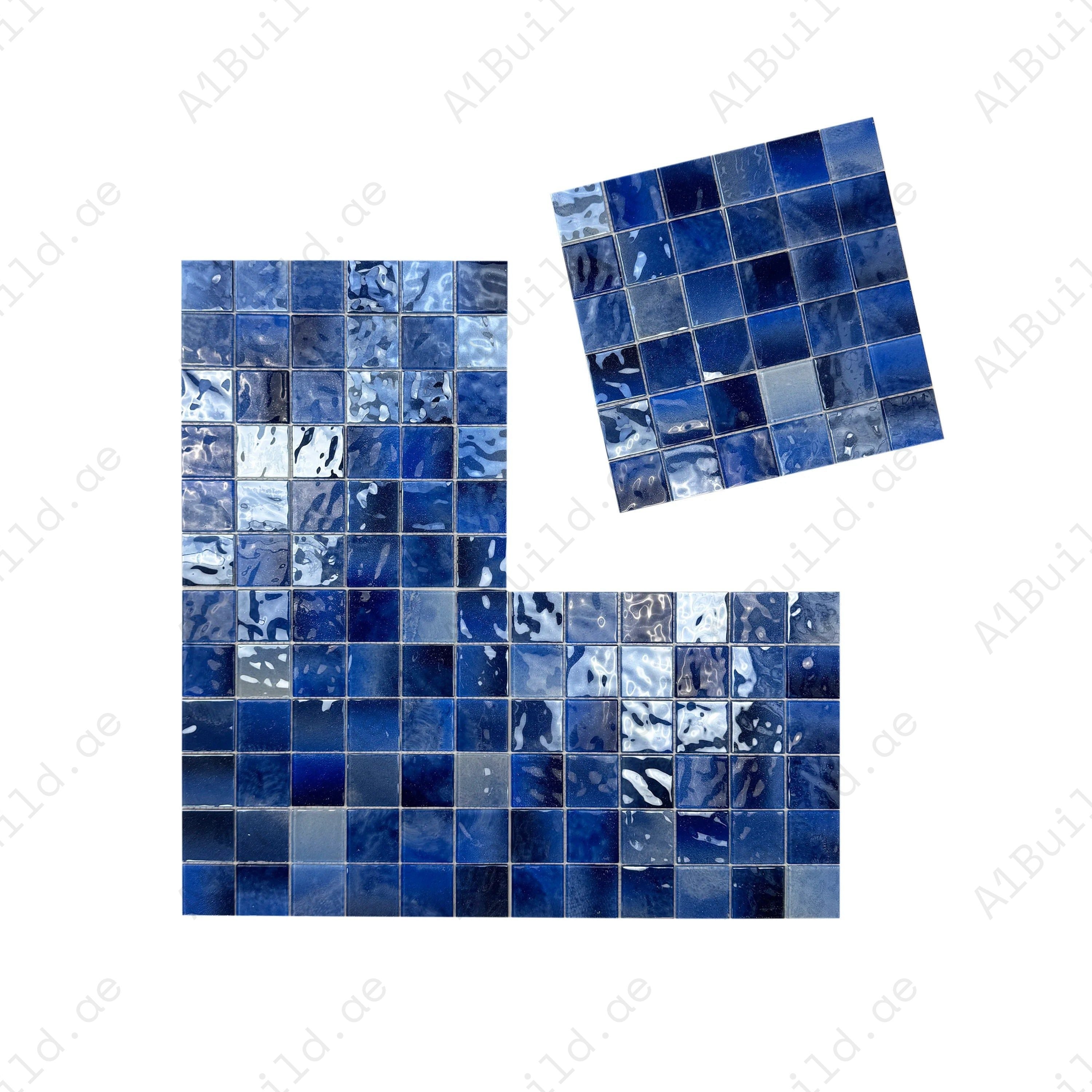 Light Blue, Navy & Midnight Blue glass mosaic tile for pools, spas & walls. Durable, slip-resistant, eco-friendly & perfect for Dubai luxury projects.