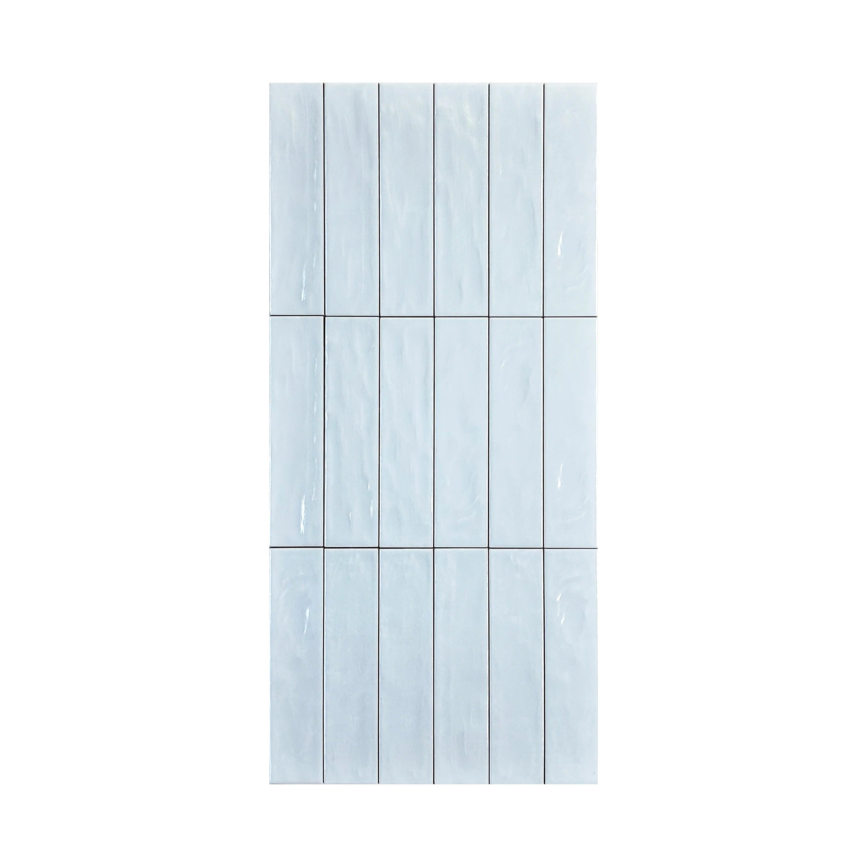 Light Cyan Semimatte Pearlescent Ceramic Tile with soft gradients. Durable, waterproof, scratch-resistant, ideal for walls, floors, and kitchen backsplashes.