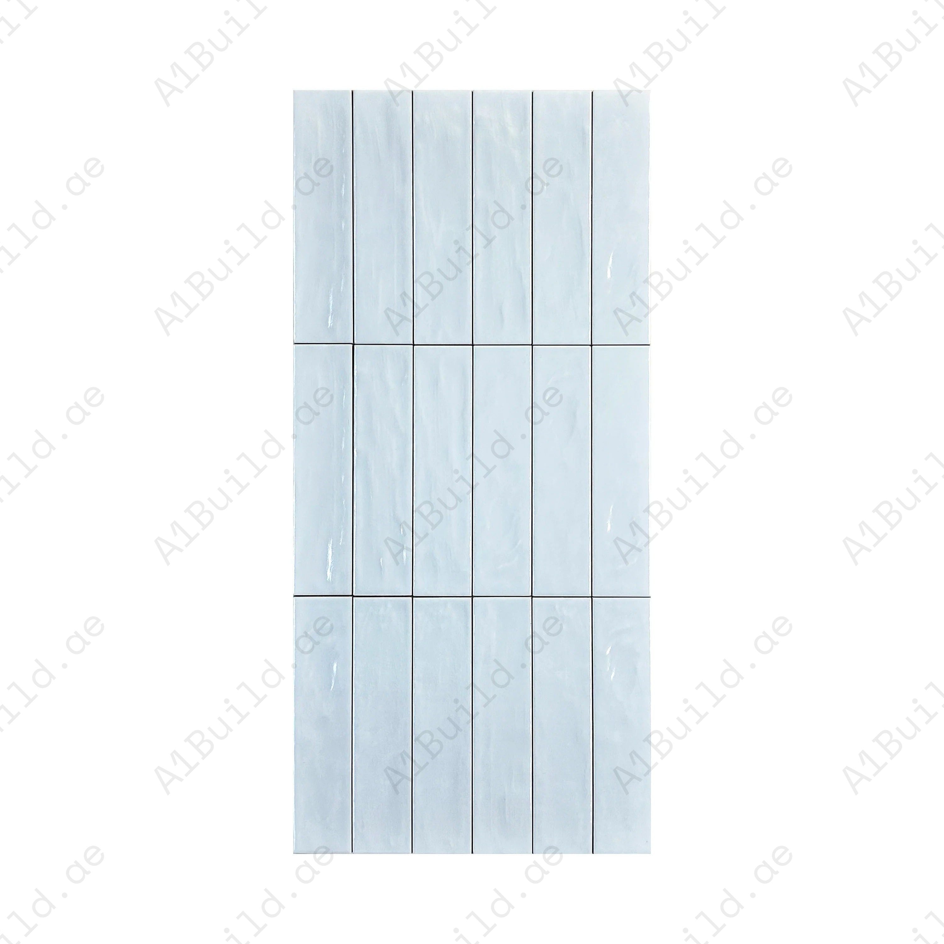Light Cyan Semimatte Pearlescent Ceramic Tile with soft gradients. Durable, waterproof, scratch-resistant, ideal for walls, floors, and kitchen backsplashes.