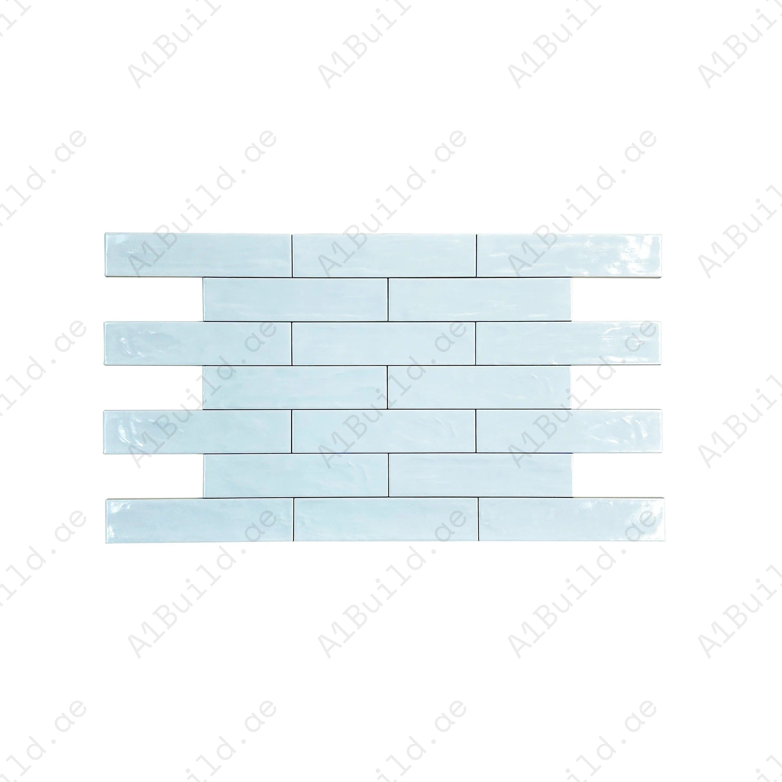 Light Cyan Semimatte Pearlescent Ceramic Tile with soft gradients. Durable, waterproof, scratch-resistant, ideal for walls, floors, and kitchen backsplashes.