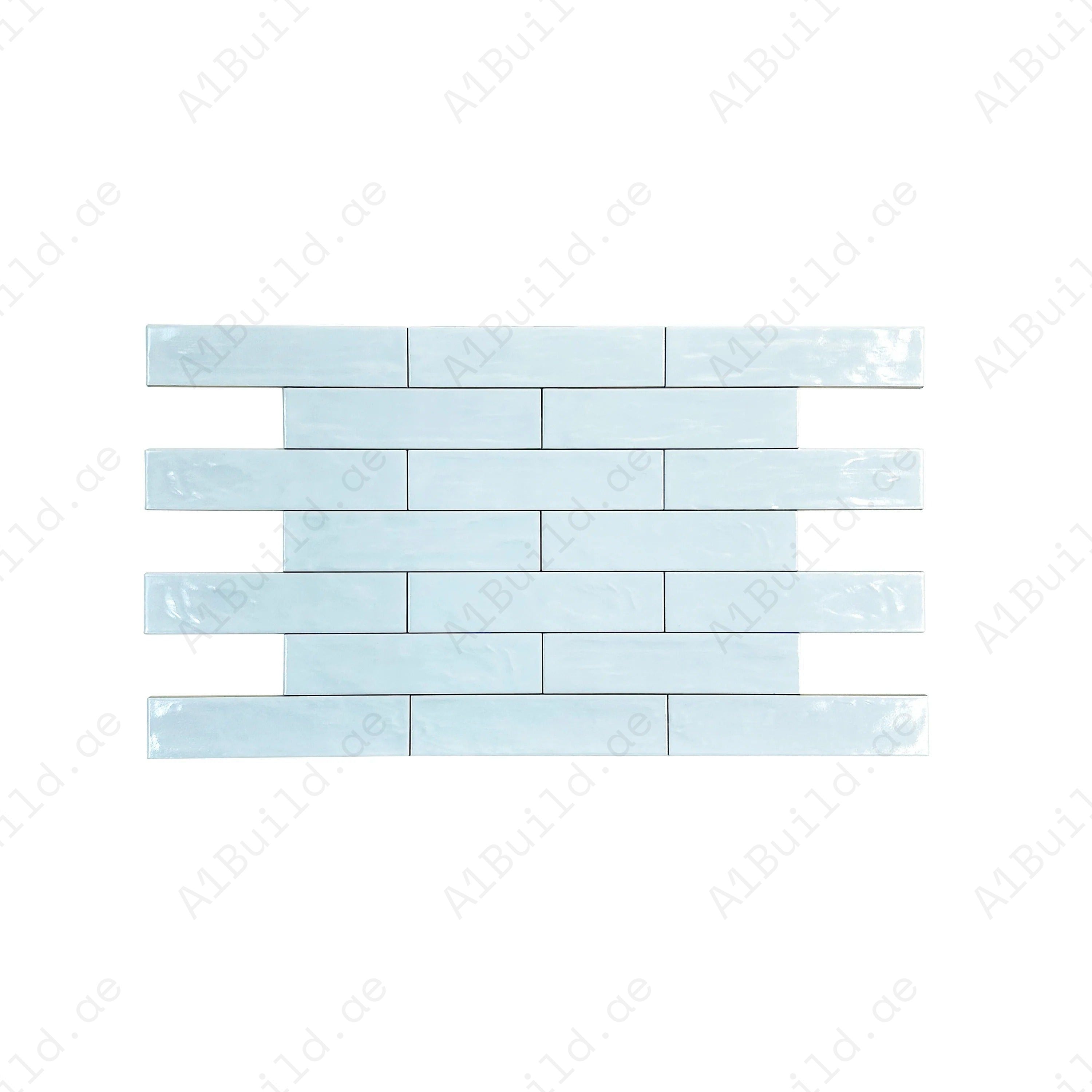 Light Cyan Semimatte Pearlescent Ceramic Tile with soft gradients. Durable, waterproof, scratch-resistant, ideal for walls, floors, and kitchen backsplashes.