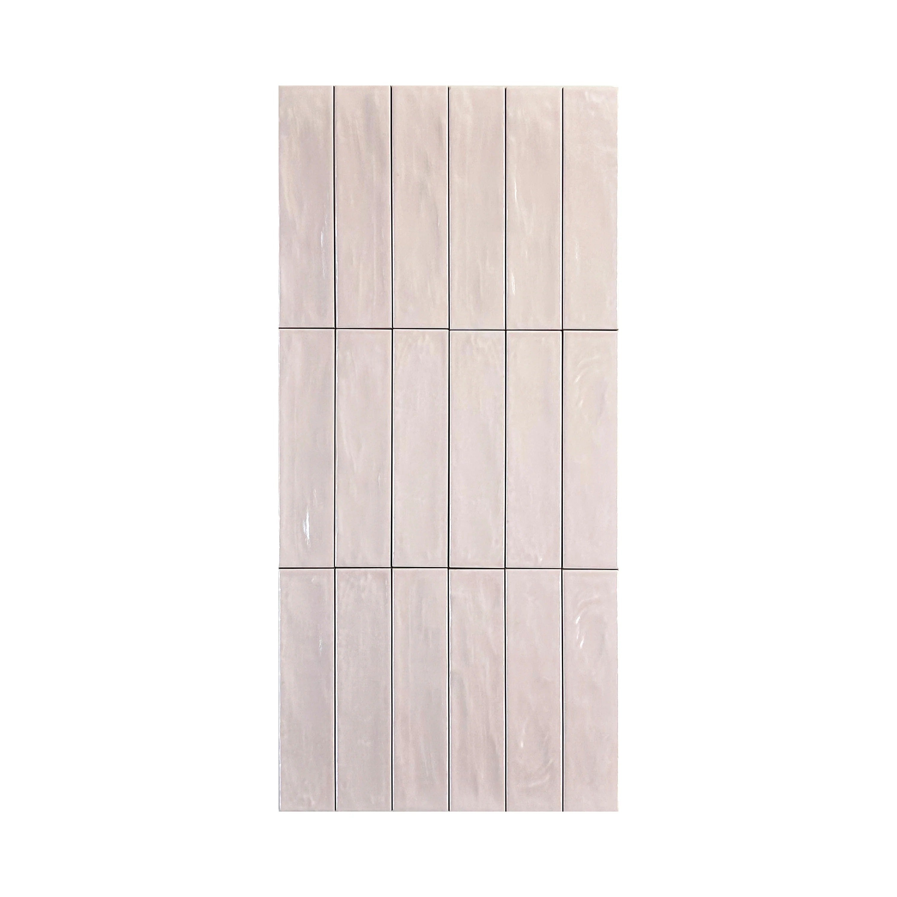 Light Pink Pearlescent Ceramic Tile with sleek long-strip design. Durable, waterproof, scratch-resistant, perfect for walls, floors, kitchens, and bathrooms.