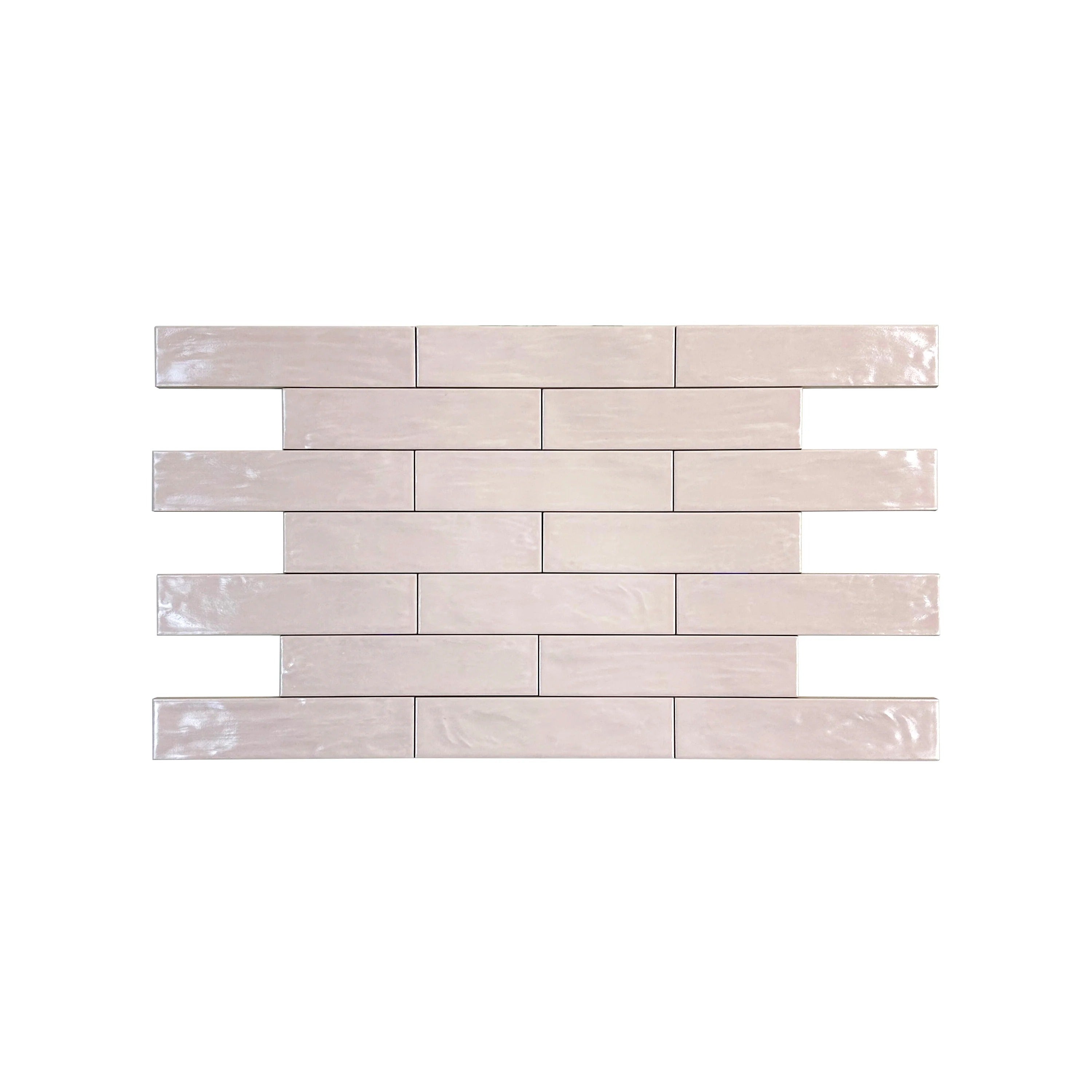 Light Pink Pearlescent Ceramic Tile with sleek long-strip design. Durable, waterproof, scratch-resistant, perfect for walls, floors, kitchens, and bathrooms.