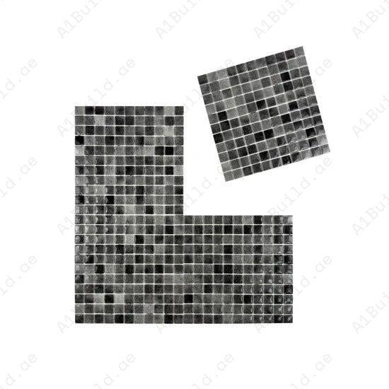 Light and shadow grey glossy recycled glass mosaic tiles. Eco-friendly, durable, and slip-resistant—ideal for pools, spas, water features, and bathrooms.