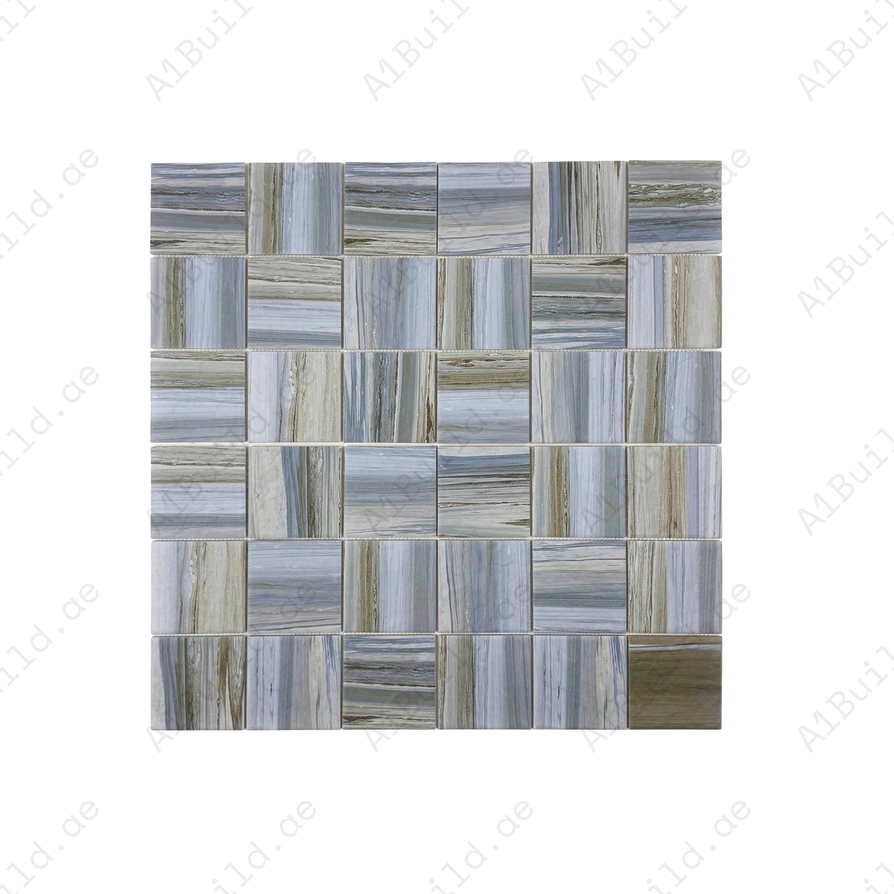 Light blue, milky white & grey porcelain mosaic tiles for pools, spas & water walls. UV-resistant, slip-proof, eco-friendly, and designed for lasting luxury.