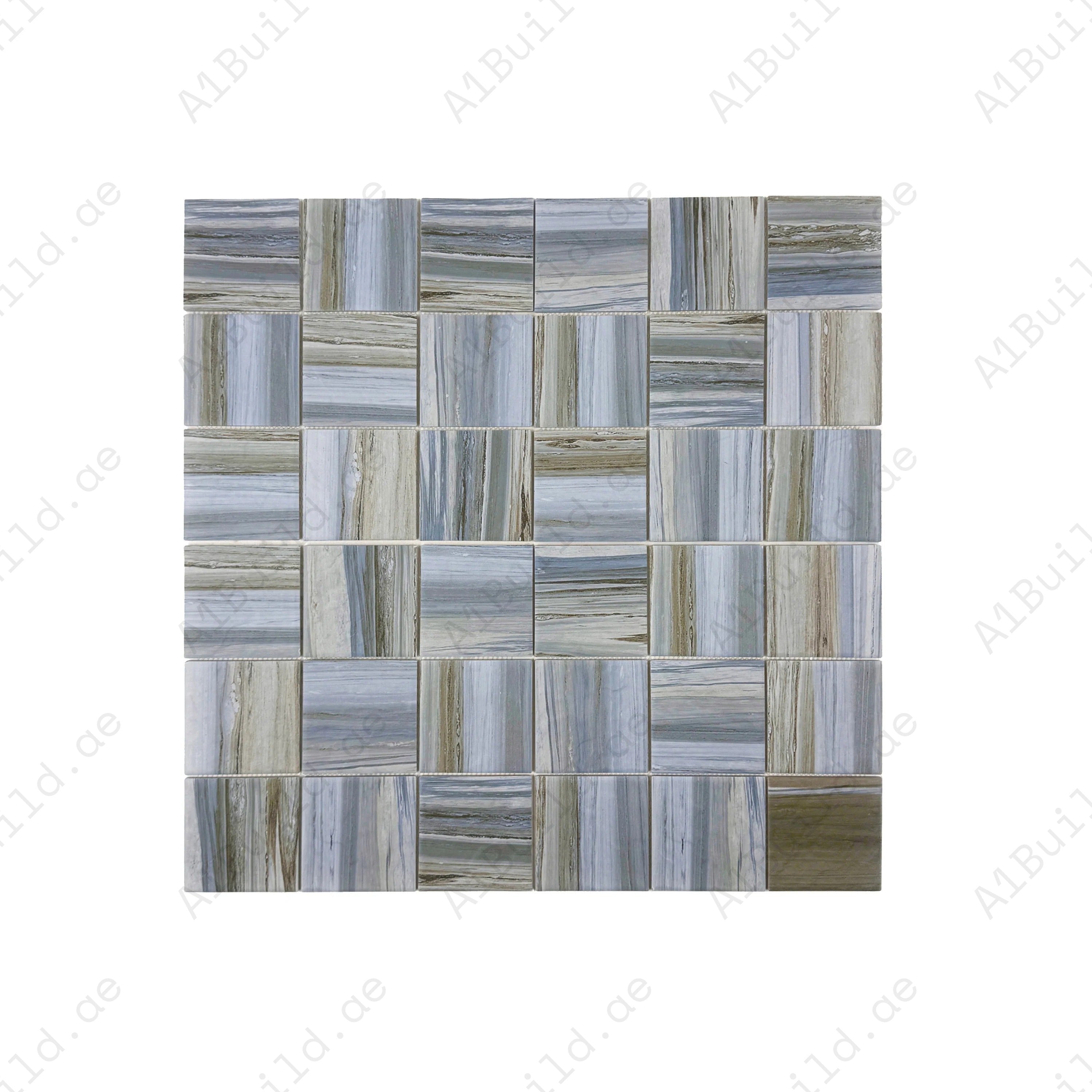 Light blue, milky white & grey porcelain mosaic tiles for pools, spas & water walls. UV-resistant, slip-proof, eco-friendly, and designed for lasting luxury.