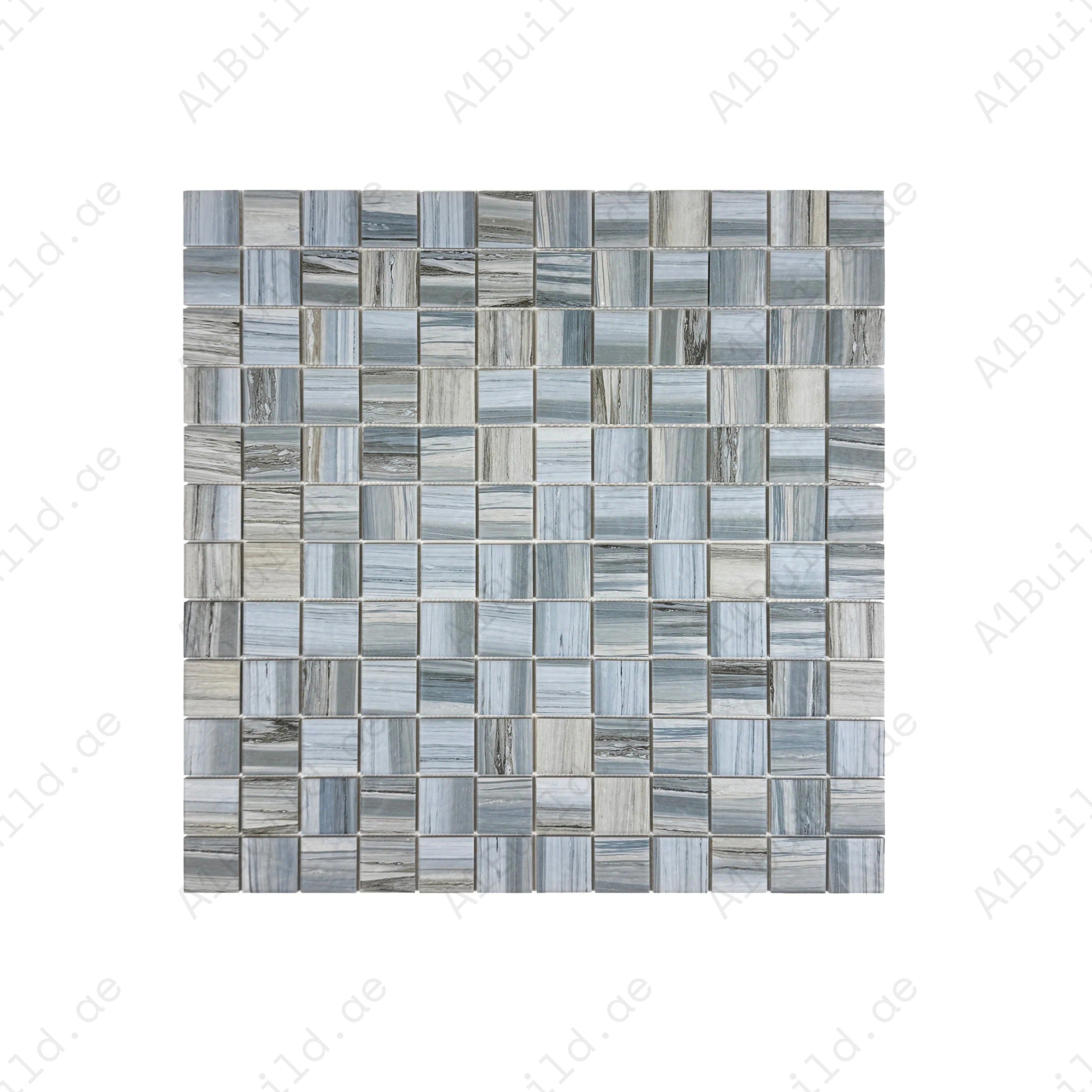 Light blue, milky white & grey porcelain mosaic tiles for pools, spas & water walls. UV-resistant, slip-proof, eco-friendly, and made for lasting elegance.
