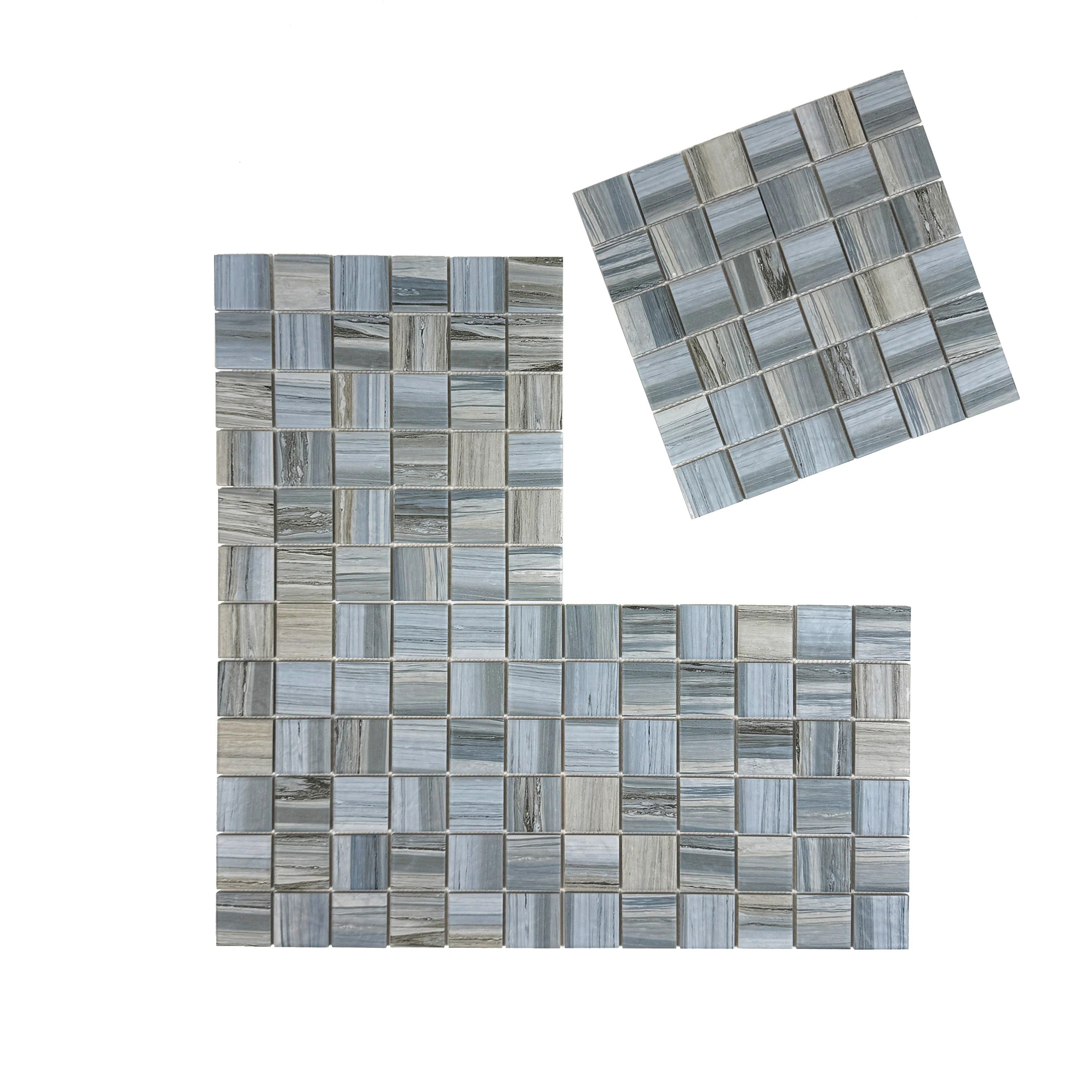 Light blue, milky white & grey porcelain mosaic tiles for pools, spas & water walls. UV-resistant, slip-proof, eco-friendly, and made for lasting elegance.