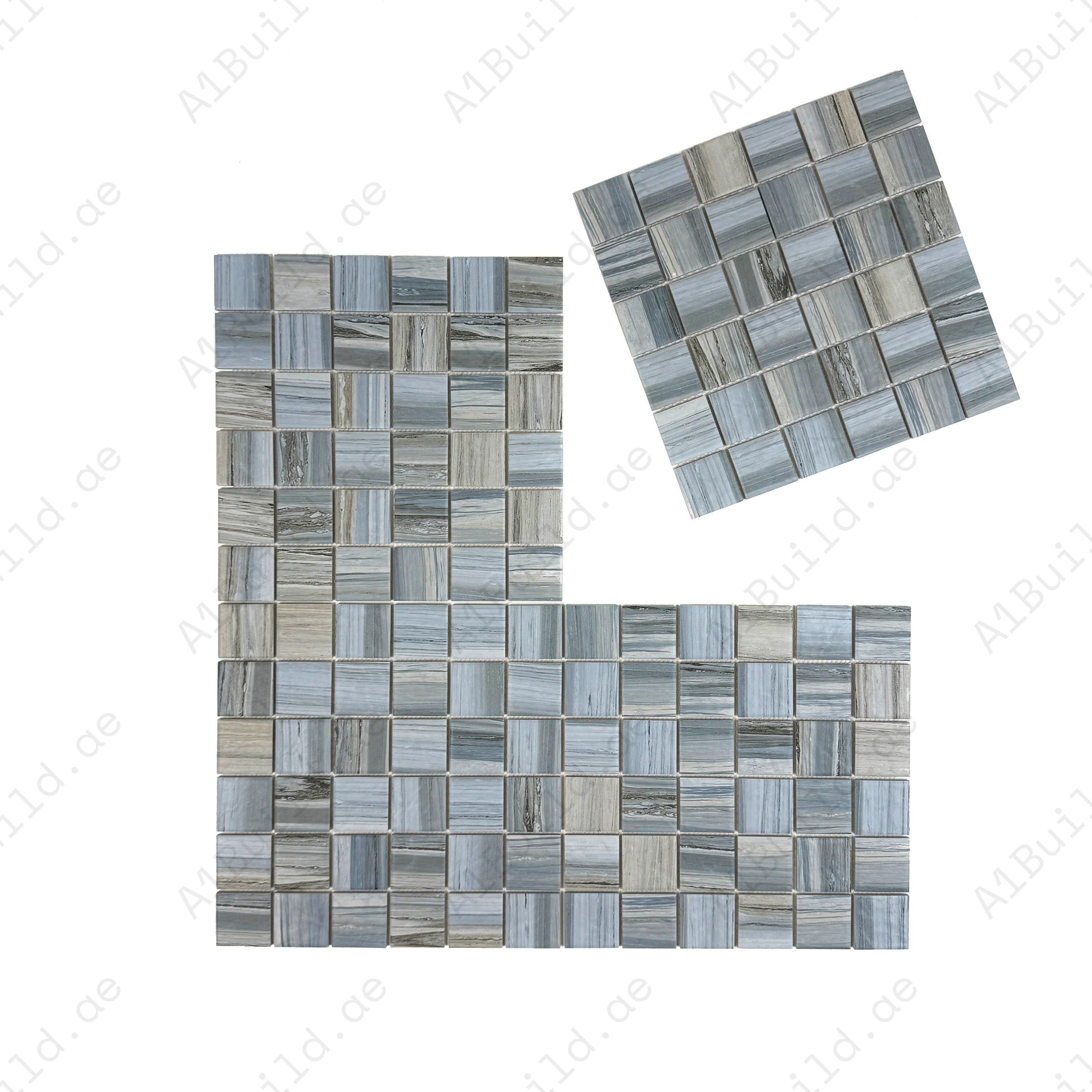 Light blue, milky white & grey porcelain mosaic tiles for pools, spas & water walls. UV-resistant, slip-proof, eco-friendly, and made for lasting elegance.