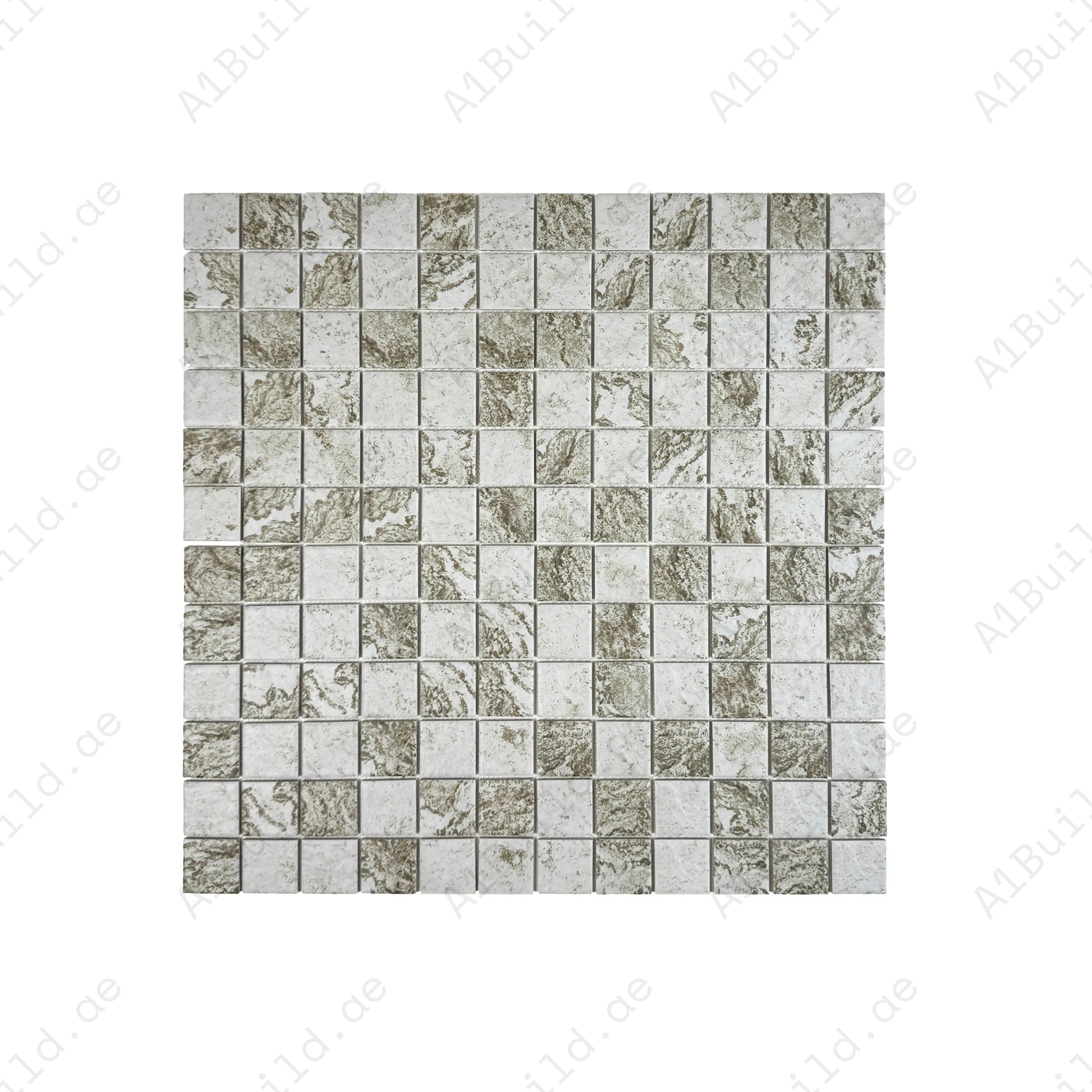 Light off-white, brown & gray porcelain mosaic tiles for pools, spas & water features. UV-resistant, slip-proof, eco-friendly, and designed for lasting luxury.