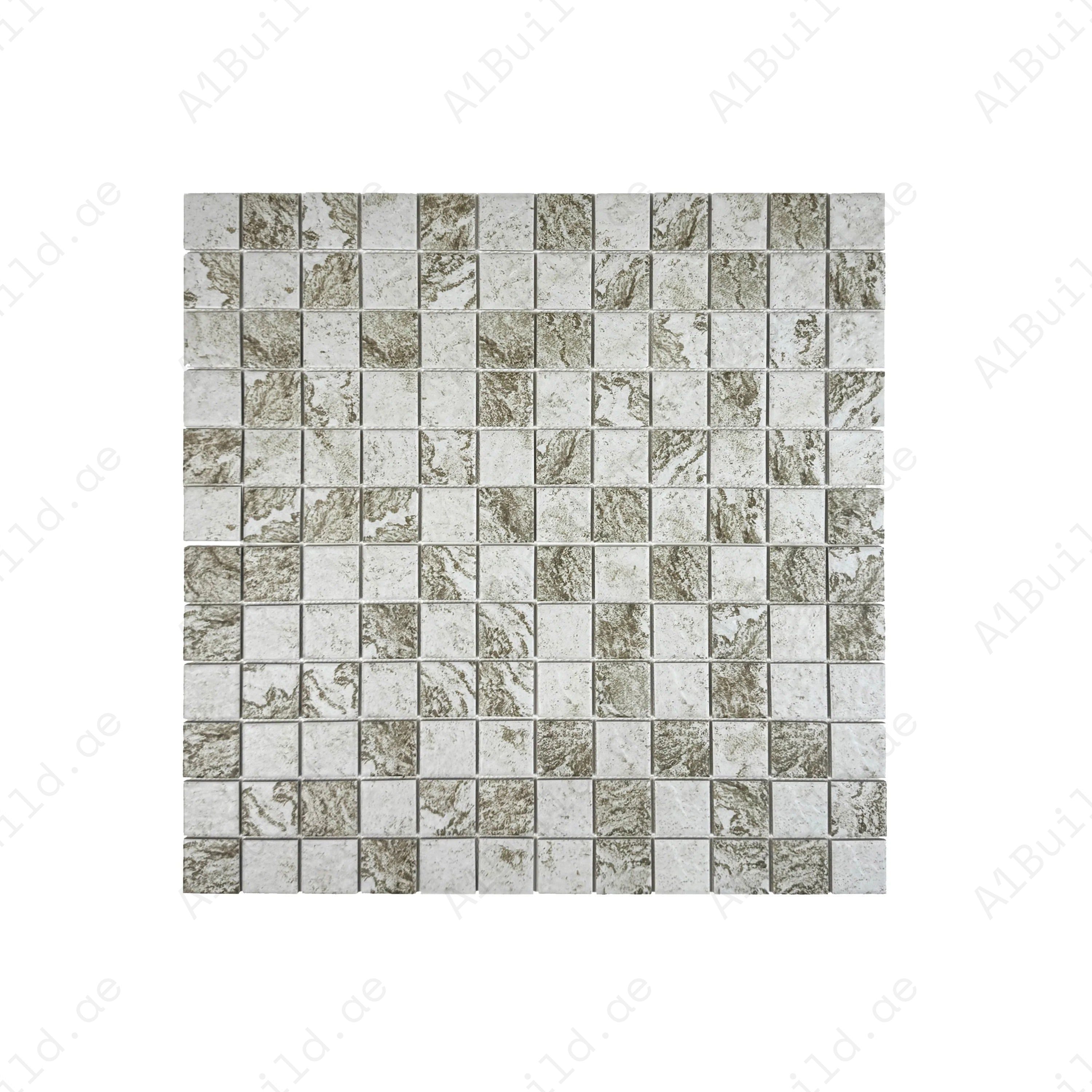 Light off-white, brown & gray porcelain mosaic tiles for pools, spas & water features. UV-resistant, slip-proof, eco-friendly, and designed for lasting luxury.