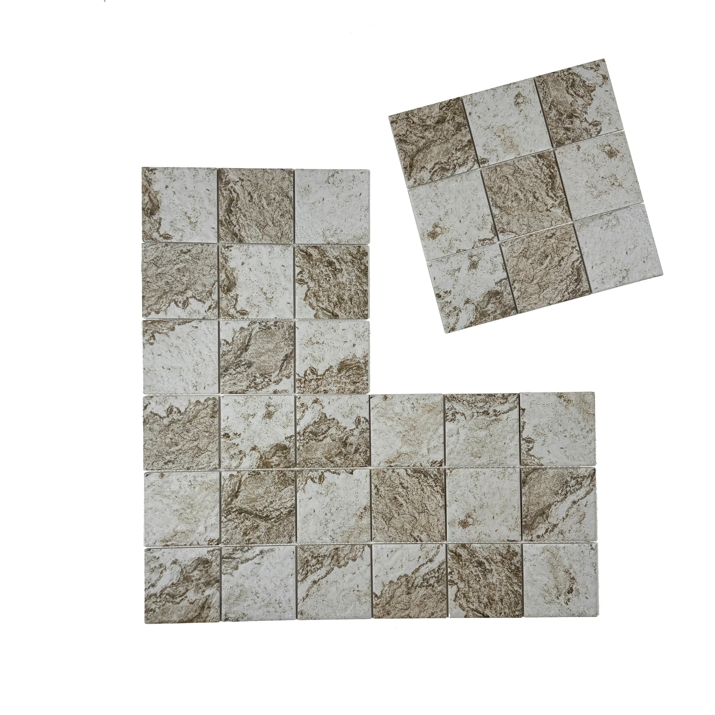 Light off-white, brown & gray porcelain mosaic tiles for pools, spas & water walls. UV-resistant, slip-proof, eco-friendly, and built for long-lasting beauty.