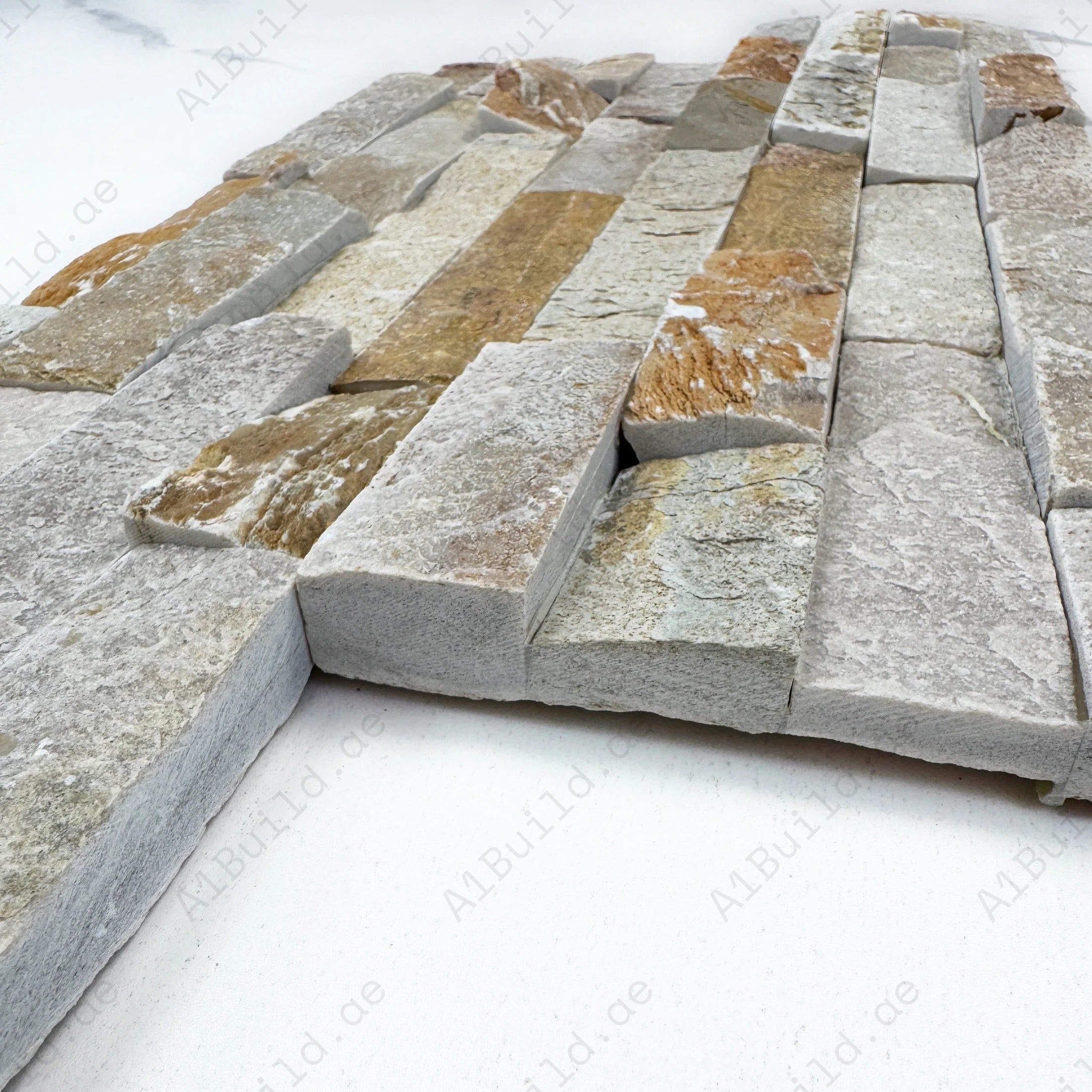 Light pink, chiffon white, French beige and khaki beige slate wall cladding, 150x600mm, natural & split surfaces. 5 pcs/box (0.45 sqm), 41Kg/sqm. Indoor/outdoor