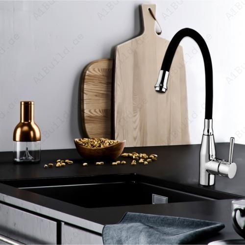 Luna Kitchen Mixer With Flexible Spout (Premium Black & Chrome 100% made in Germany)