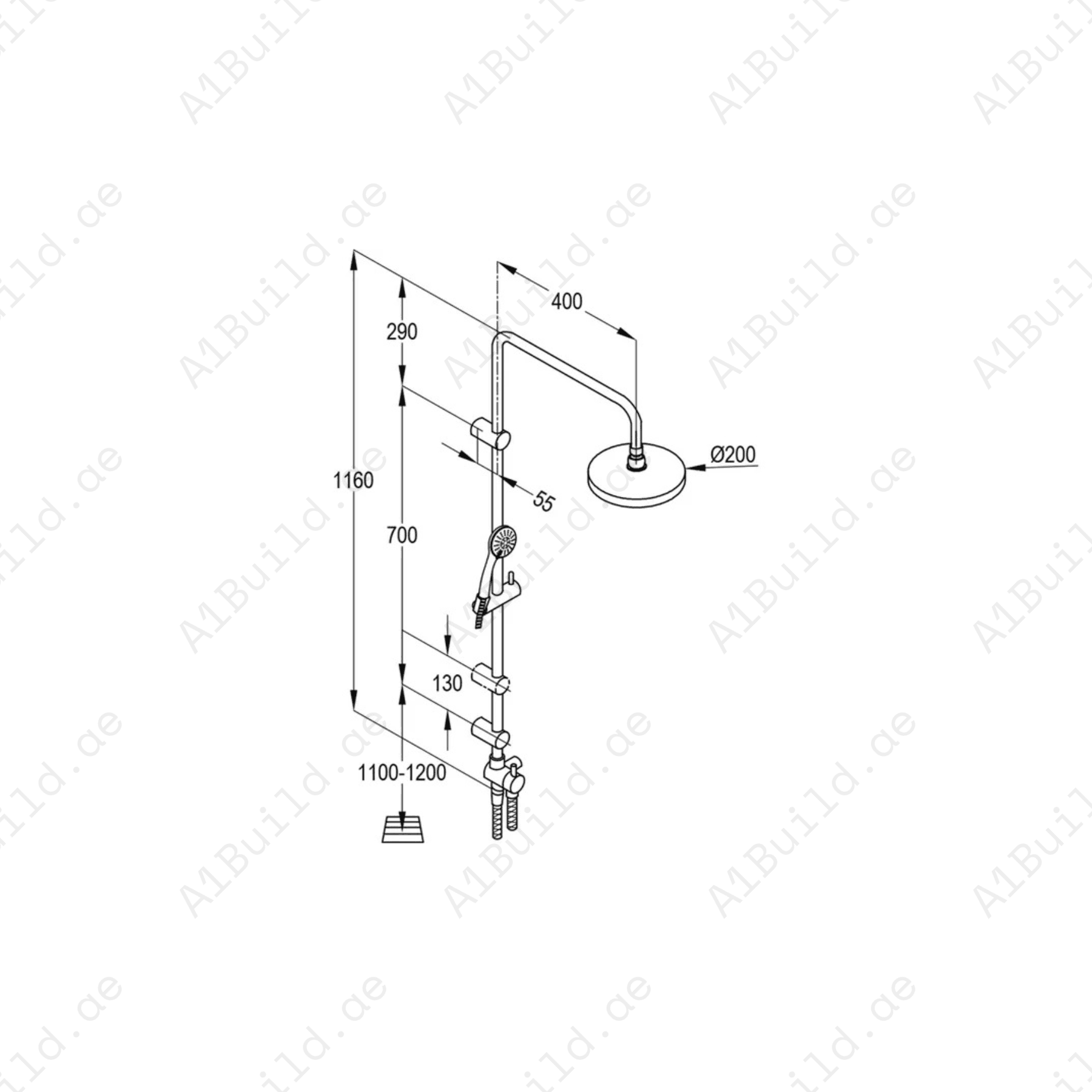 Dual Shower System (L Shape) | Chrome | Hand/Head Shower & Diverter