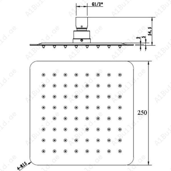 Luxury 250 x 250 mm Square Shower Head – Stainless Steel, Made in Germany by Hesanit