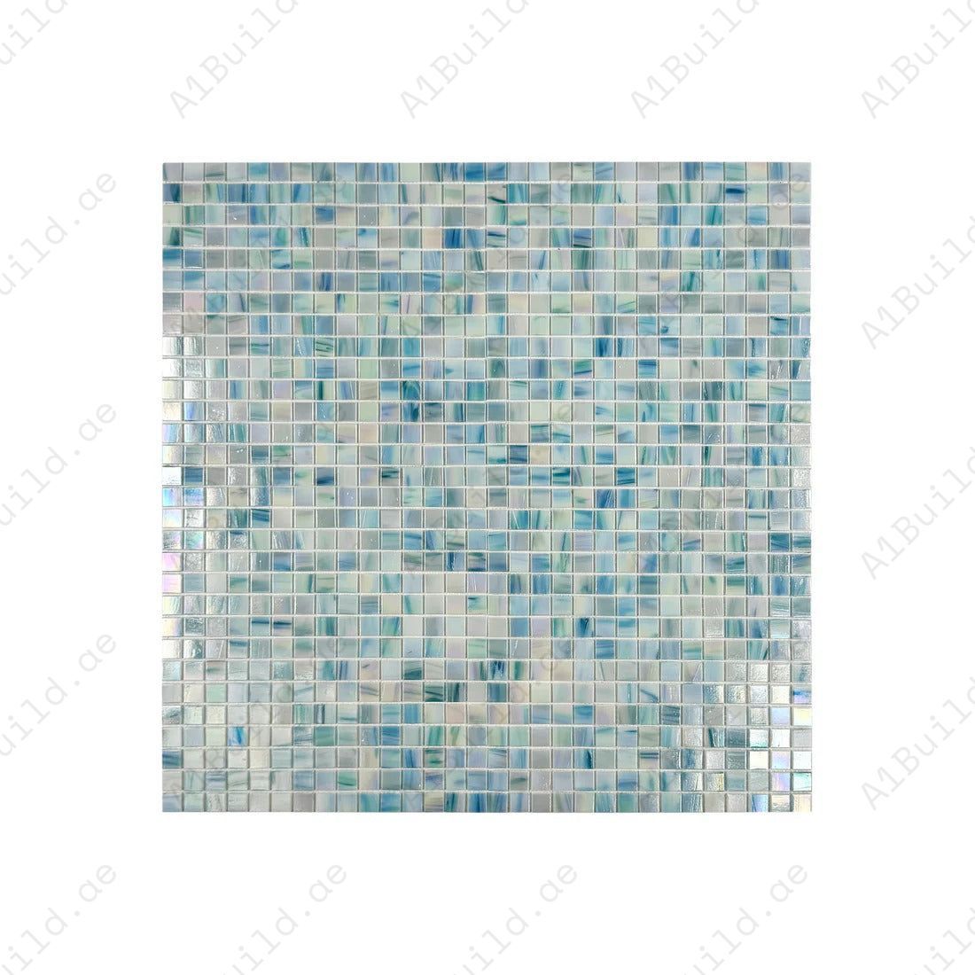 Luxury Nile Blue & Tiffany Blue & Cream White glass mosaic tiles – durable, slip-resistant, eco-friendly, perfect for Dubai pools, spas, and water features.