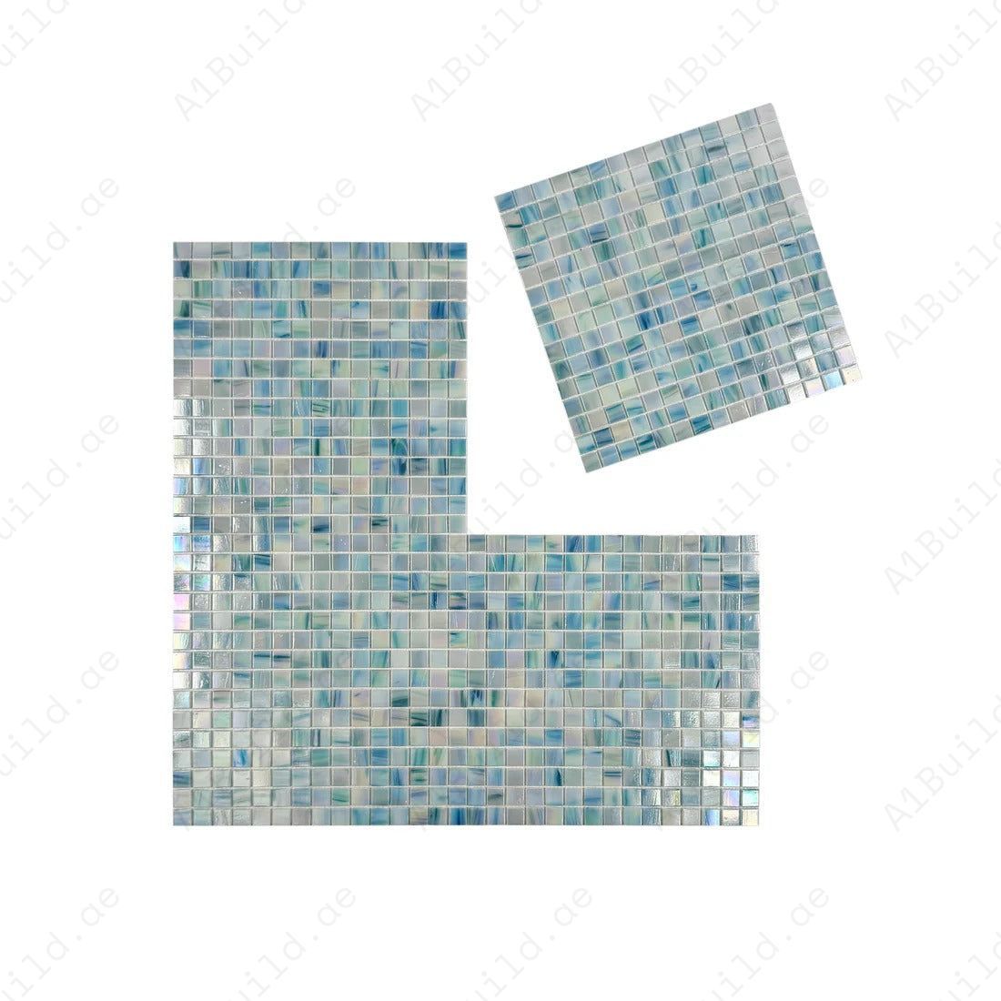 Luxury Nile Blue & Tiffany Blue & Cream White glass mosaic tiles – durable, slip-resistant, eco-friendly, perfect for Dubai pools, spas, and water features.