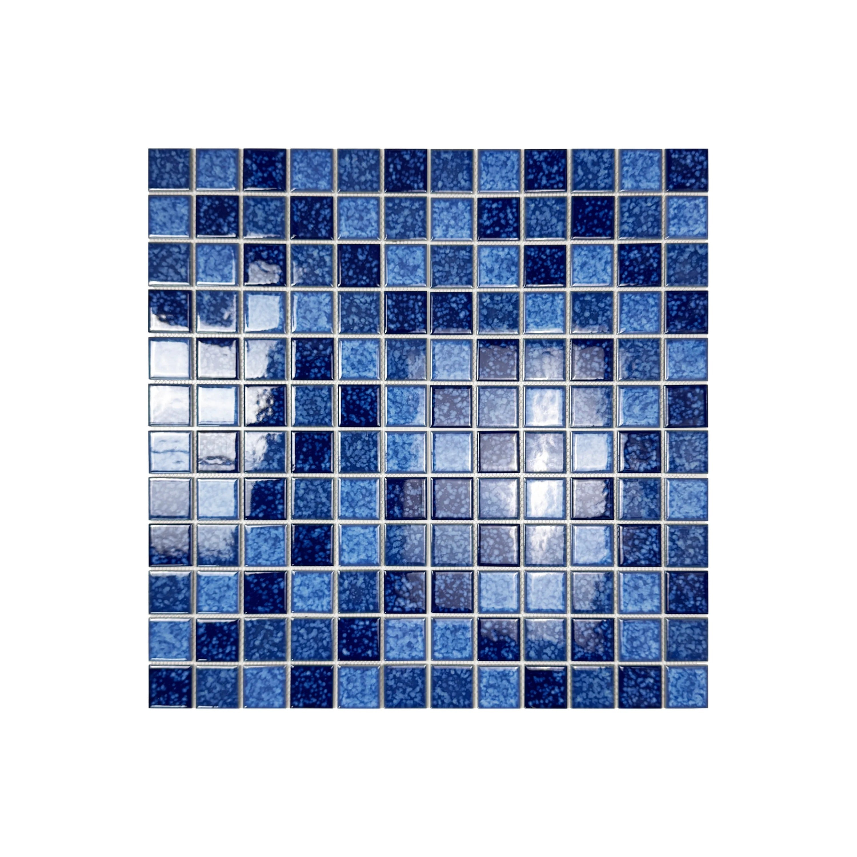 Luxury porcelain mosaic tiles in Sky, Cobalt & Midnight Blue. Slip-resistant, durable, eco-friendly, perfect for Dubai pools, spas, and decorative water walls.