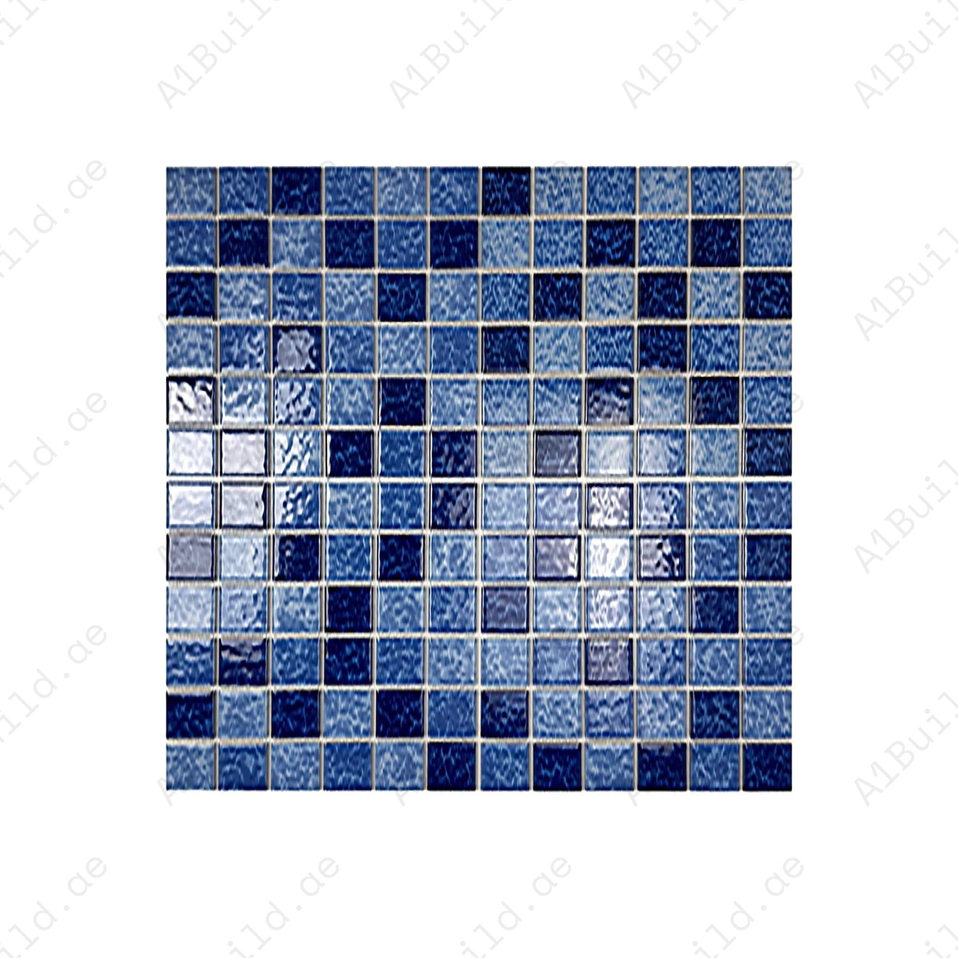 Luxury porcelain mosaic tiles in Sky, Ultra Marine & Navy Blue with lightning texture. Slip-resistant, durable, eco-friendly, perfect for Dubai pools, spas & walls.