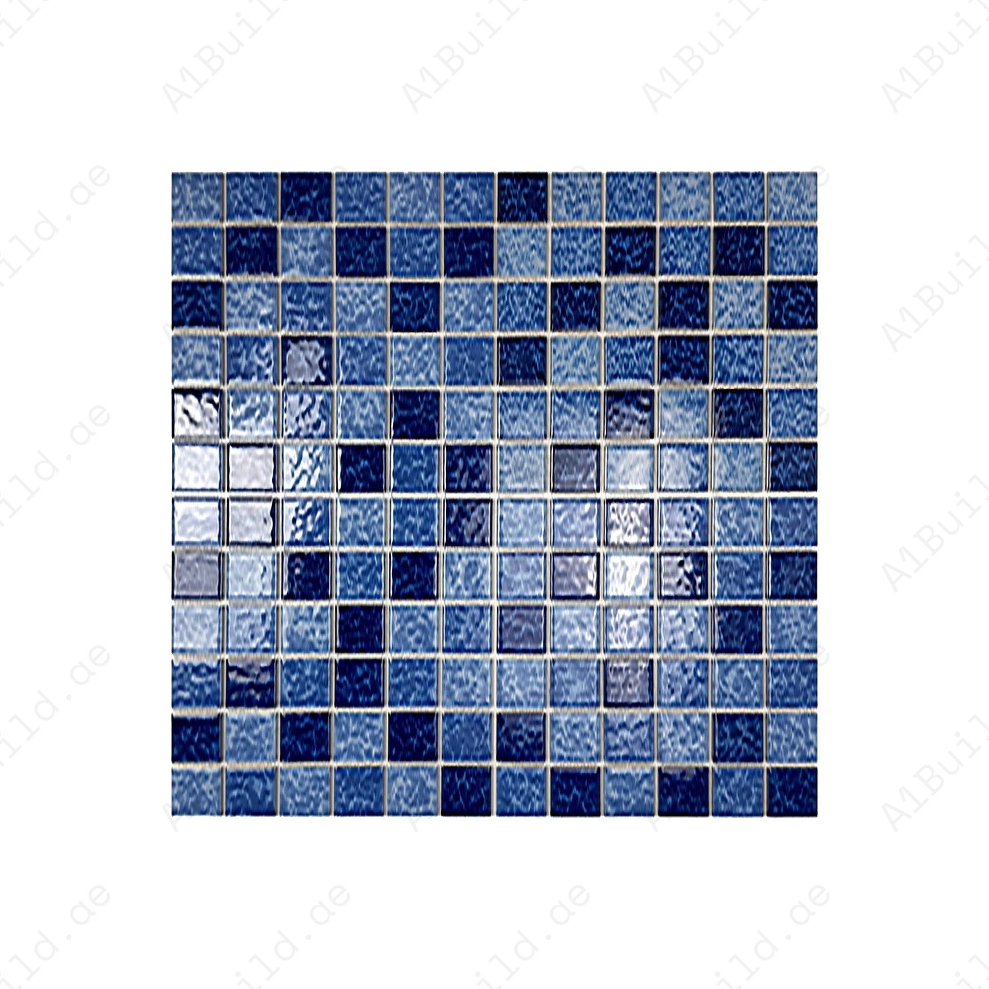 Luxury porcelain mosaic tiles in Sky, Ultra Marine & Navy Blue with lightning texture. Slip-resistant, durable, eco-friendly, perfect for Dubai pools, spas & walls.