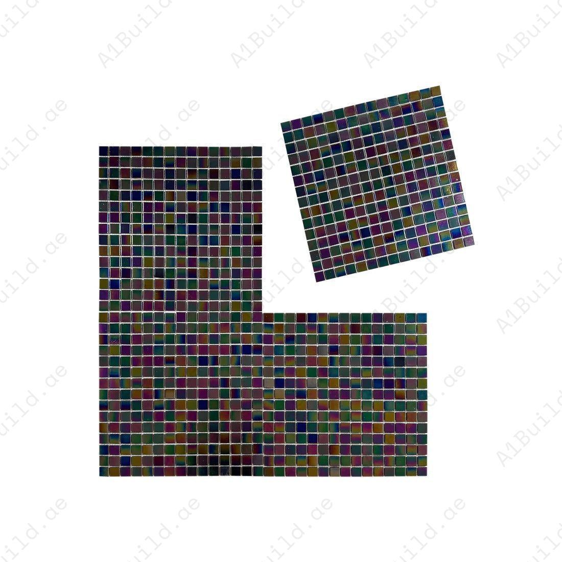 Luxury purple iridescent hot melt glass mosaic tiles for pools & spas. UV-protected, slip-resistant & eco-friendly for Dubai’s high-end aquatic designs.