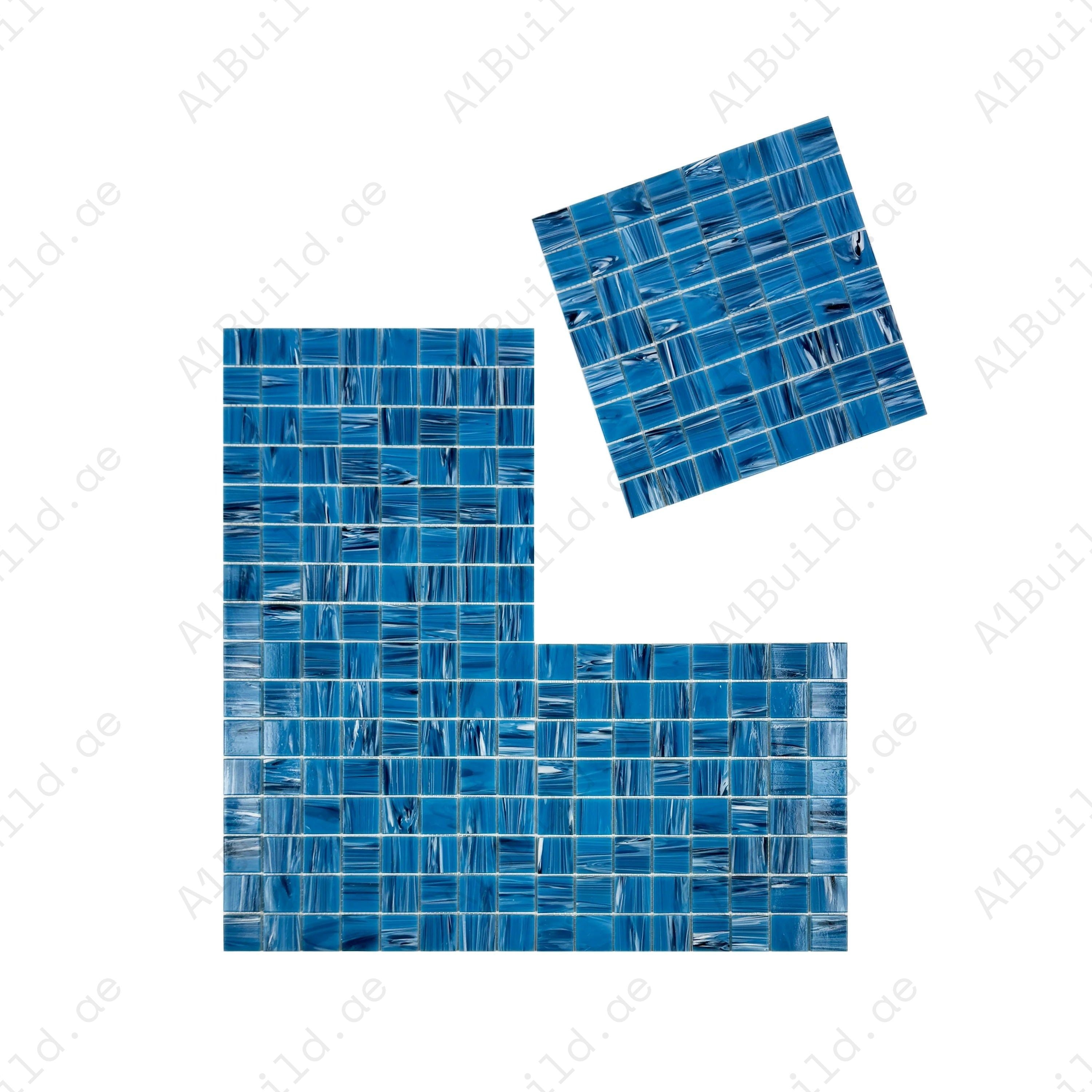 Luxury sapphire blue glass mosaic tiles for pools, spas & fountains. UV-resistant, slip-resistant & eco-friendly—perfect for Dubai’s luxury aquatic areas.