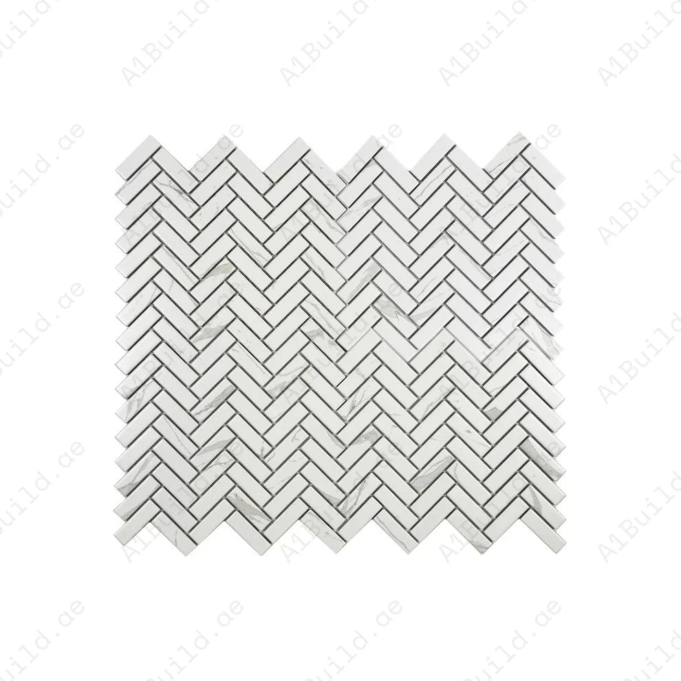 Carrara Lumina Series Carrara White Herringbone Porcelain Mosaic