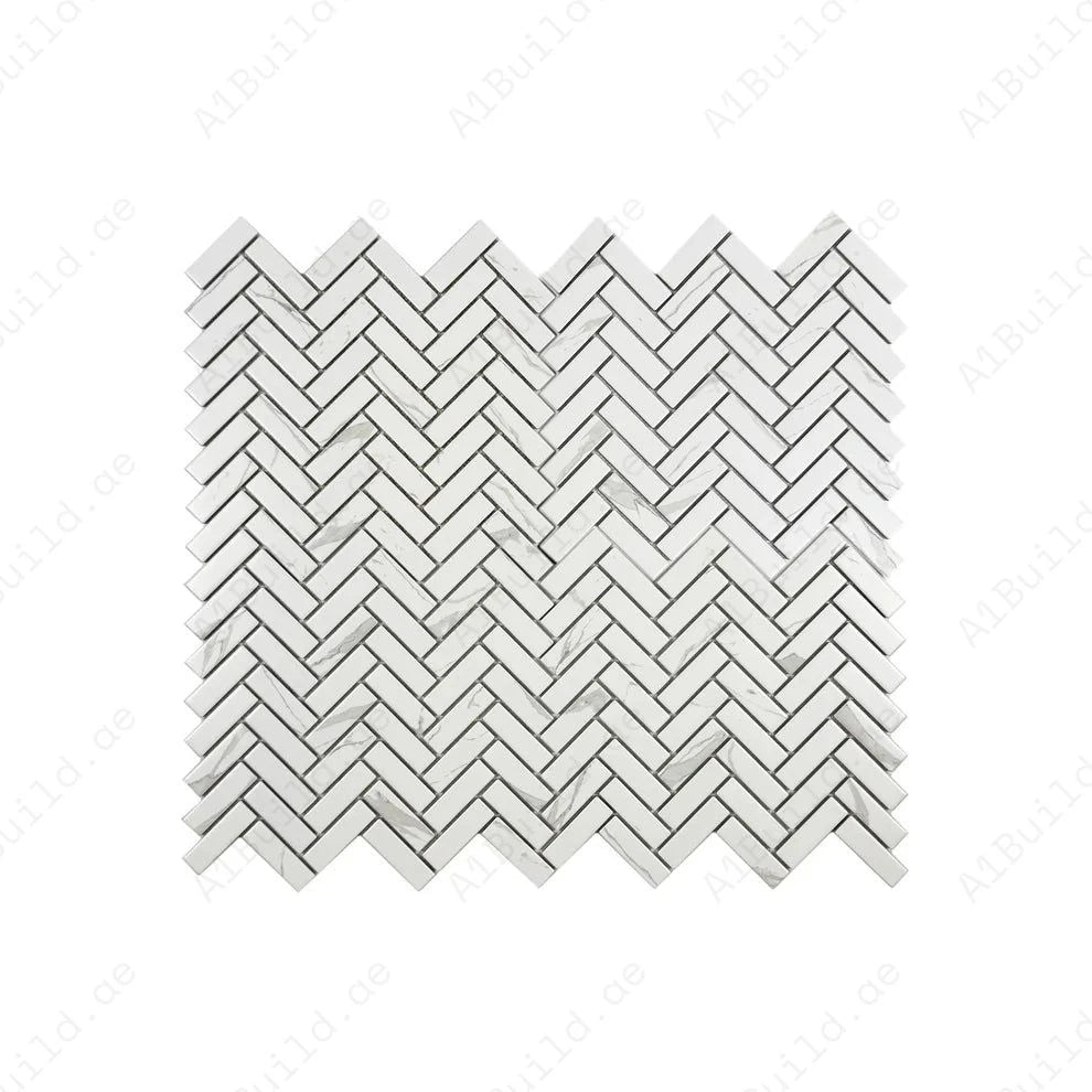 Carrara Lumina Series Carrara White Herringbone Porcelain Mosaic