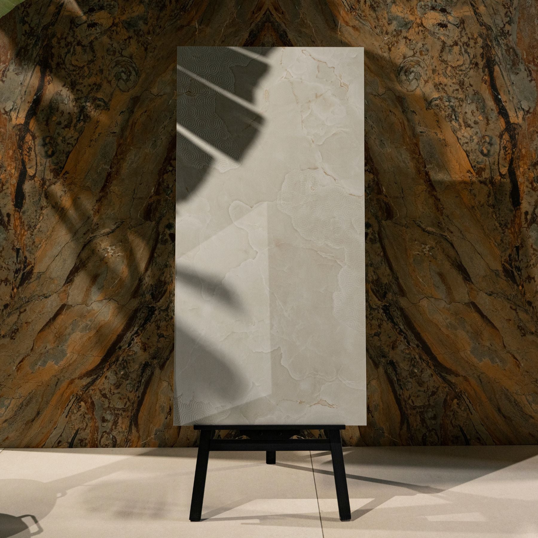 Marmo Onice glossy onyx look porcelain tile 60x120cm with 9mm thickness delivers luminous veining, luxury appeal, and durable performance for interiors.