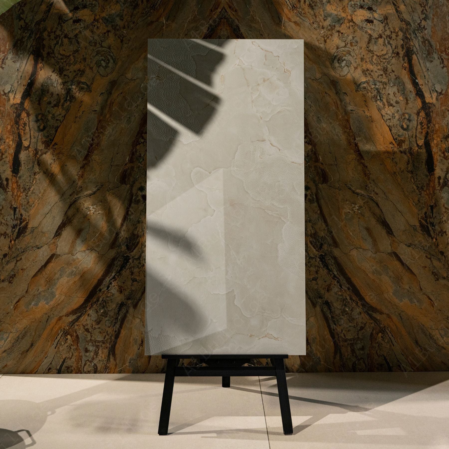 Marmo Onice glossy onyx look porcelain tile 60x120cm with 9mm thickness delivers luminous veining, luxury appeal, and durable performance for interiors.